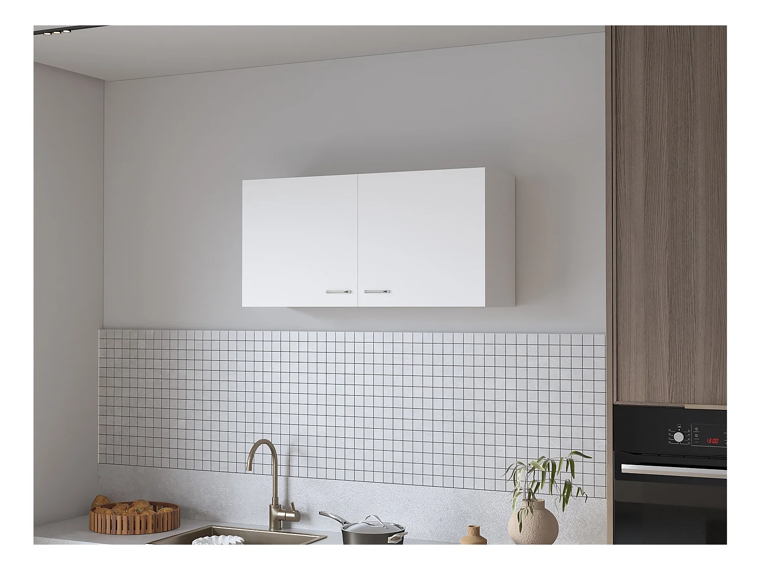 Mueble de pared para cocina Napoles en melamina con 2 puertas y amplio espacio para almacenamiento , Blanco , 49 cm X 100 cm X 32 cm