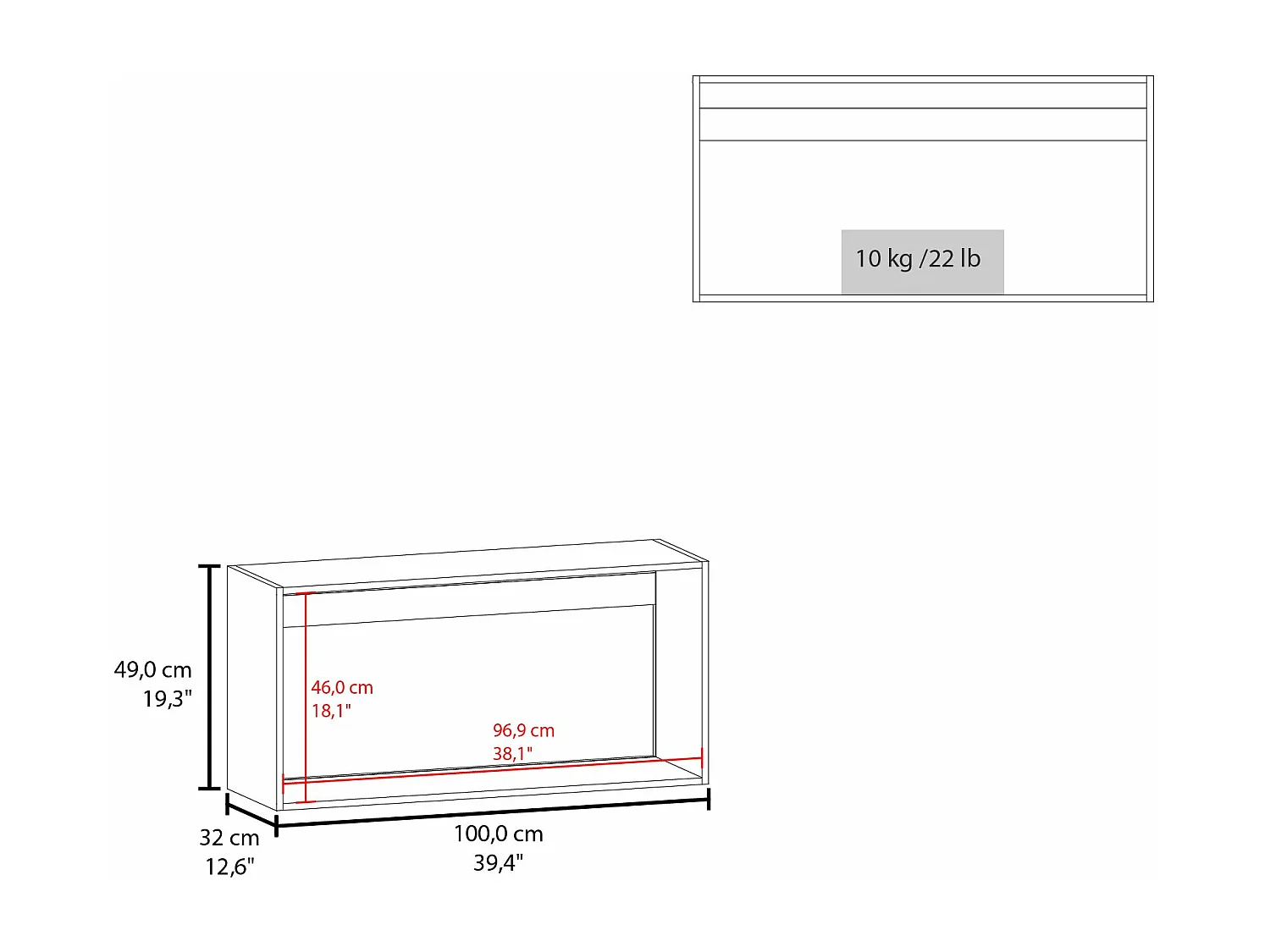 Móvel de cozinha Napoles em melamina com 2 portas e amplo espaço de arrumação , Branco , 49 cm X 100 cm X 32 cm