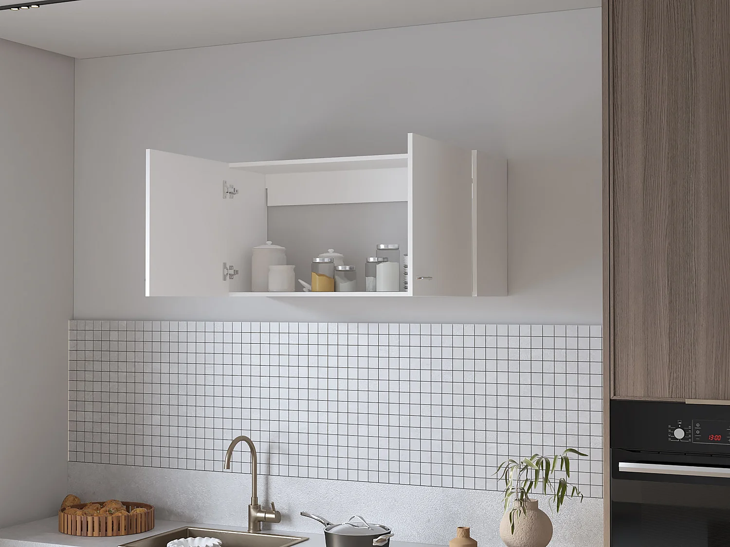 Móvel de cozinha Napoles em melamina com 2 portas e amplo espaço de arrumação , Branco , 49 cm X 100 cm X 32 cm