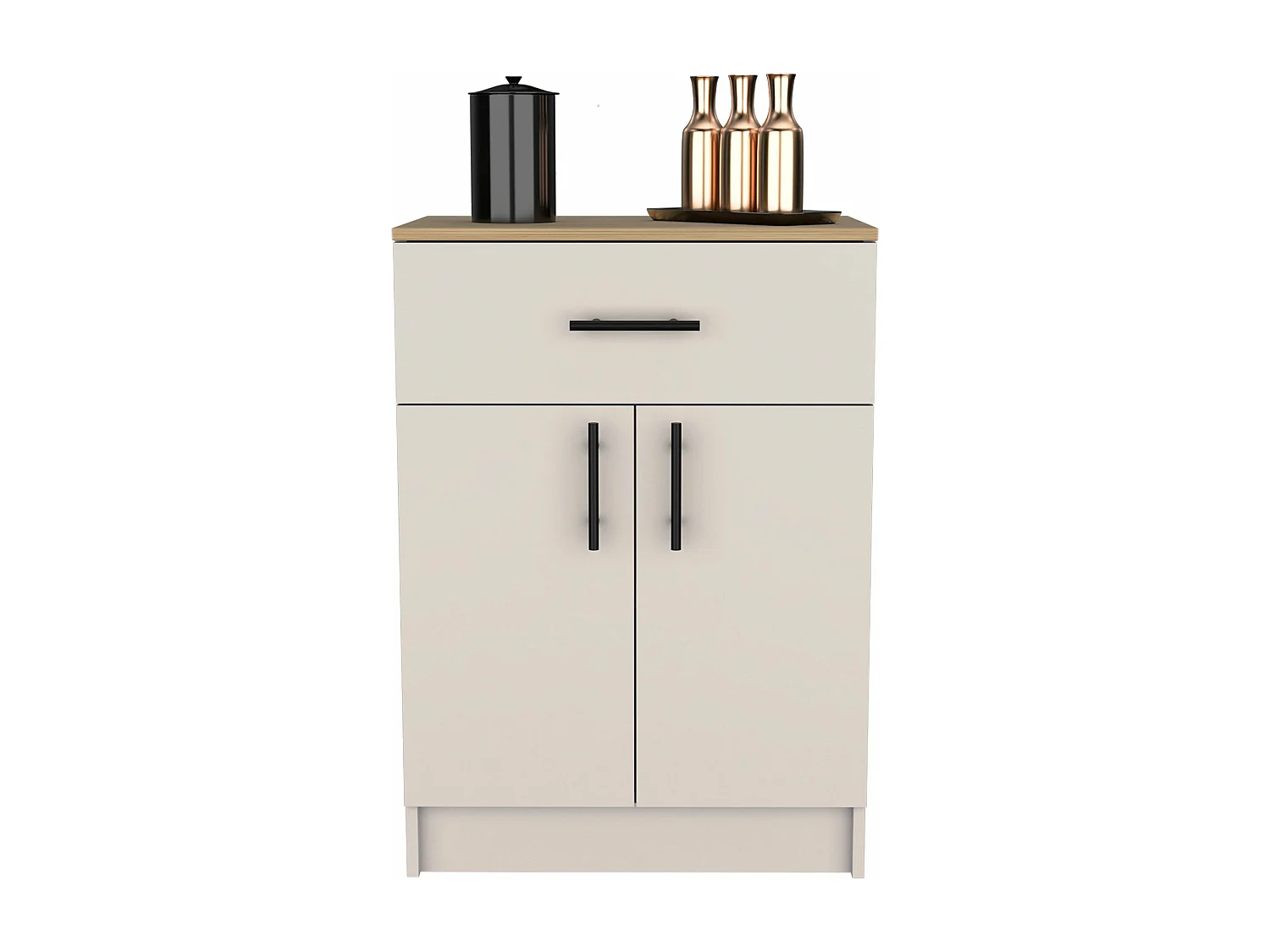 Armoire Mayorca en mélaminé avec 2 portes, 2 étagères et tiroir avec rails métalliques, Blanc / Beige , 85.1 cm X 60 cm X 40.5 cm