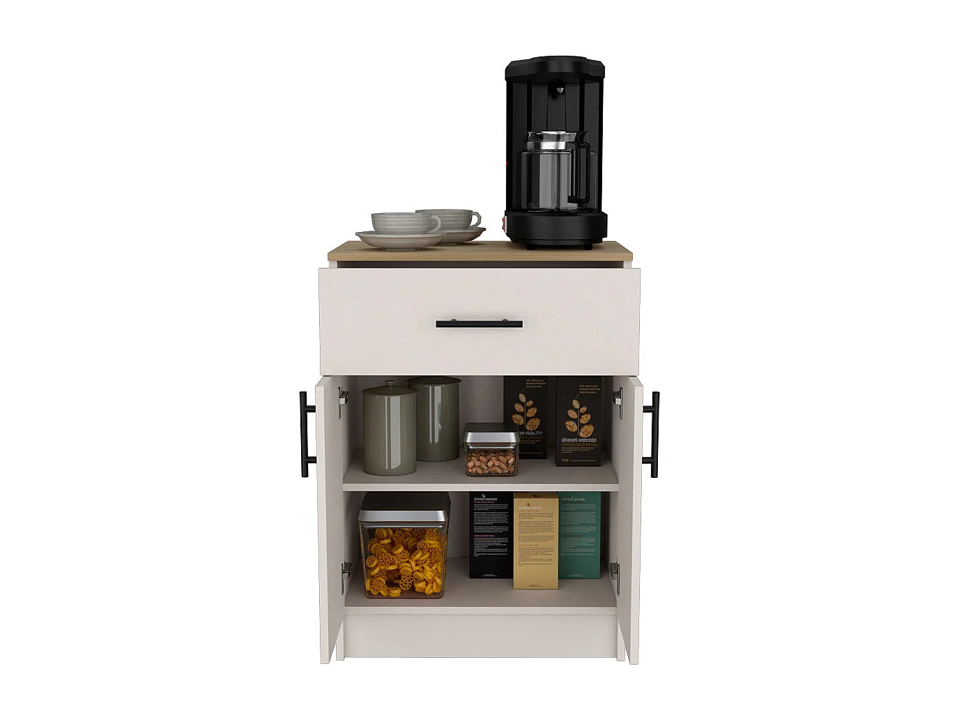 Armoire Mayorca en mélaminé avec 2 portes, 2 étagères et tiroir avec rails métalliques, Blanc / Beige , 85.1 cm X 60 cm X 40.5 cm