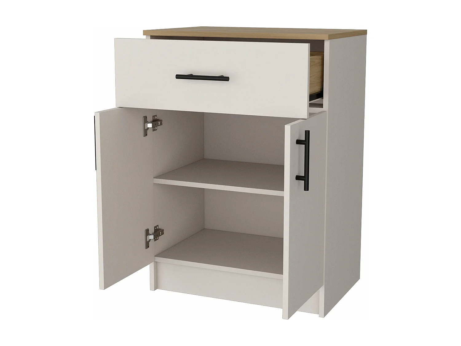 Alacena Mayorca en melamina con 2 puertas , 2 estantes y cajon con rieles metalicos , Blanco / Beige , 85.1 cm X 60 cm X 40.5 cm