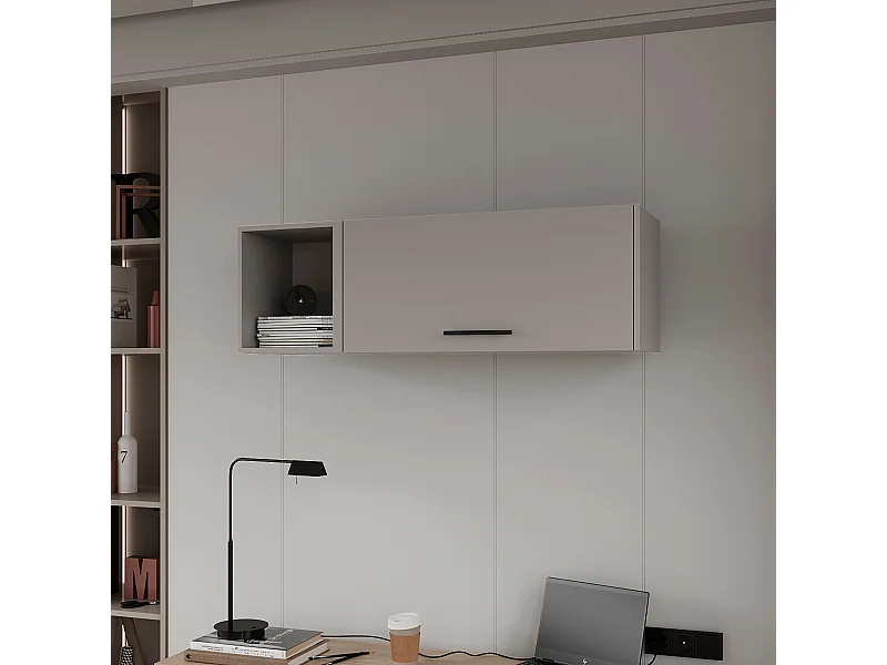 Archivador de pared en melamina con 3 estantes y puerta abatible superior , gris , 37.8 cm X 119.9 cm X 33 cm