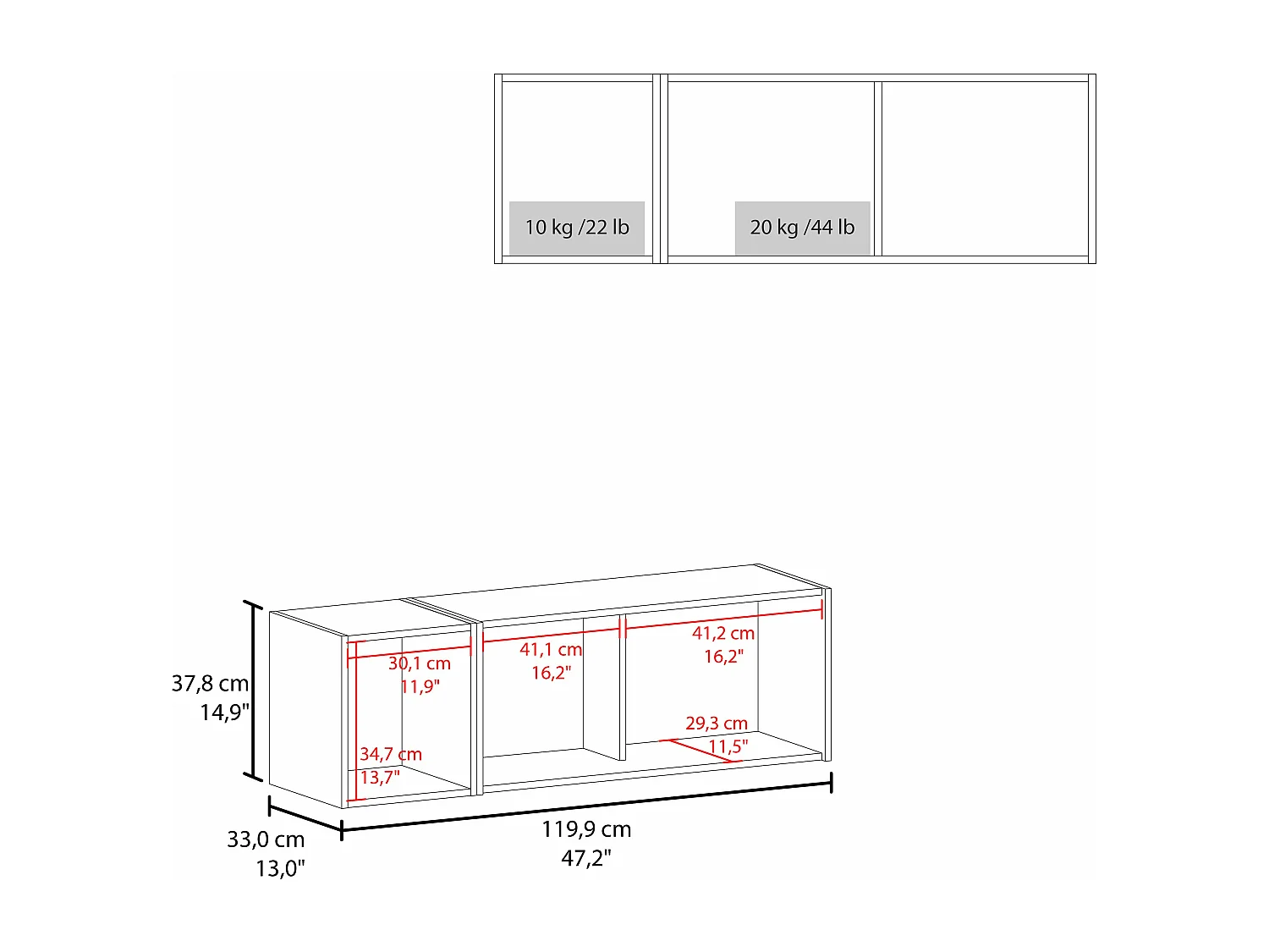 Pensile in melaminico con 3 ripiani e anta superiore a battente , Grigio , 37,8 cm X 119,9 cm X 33 cm