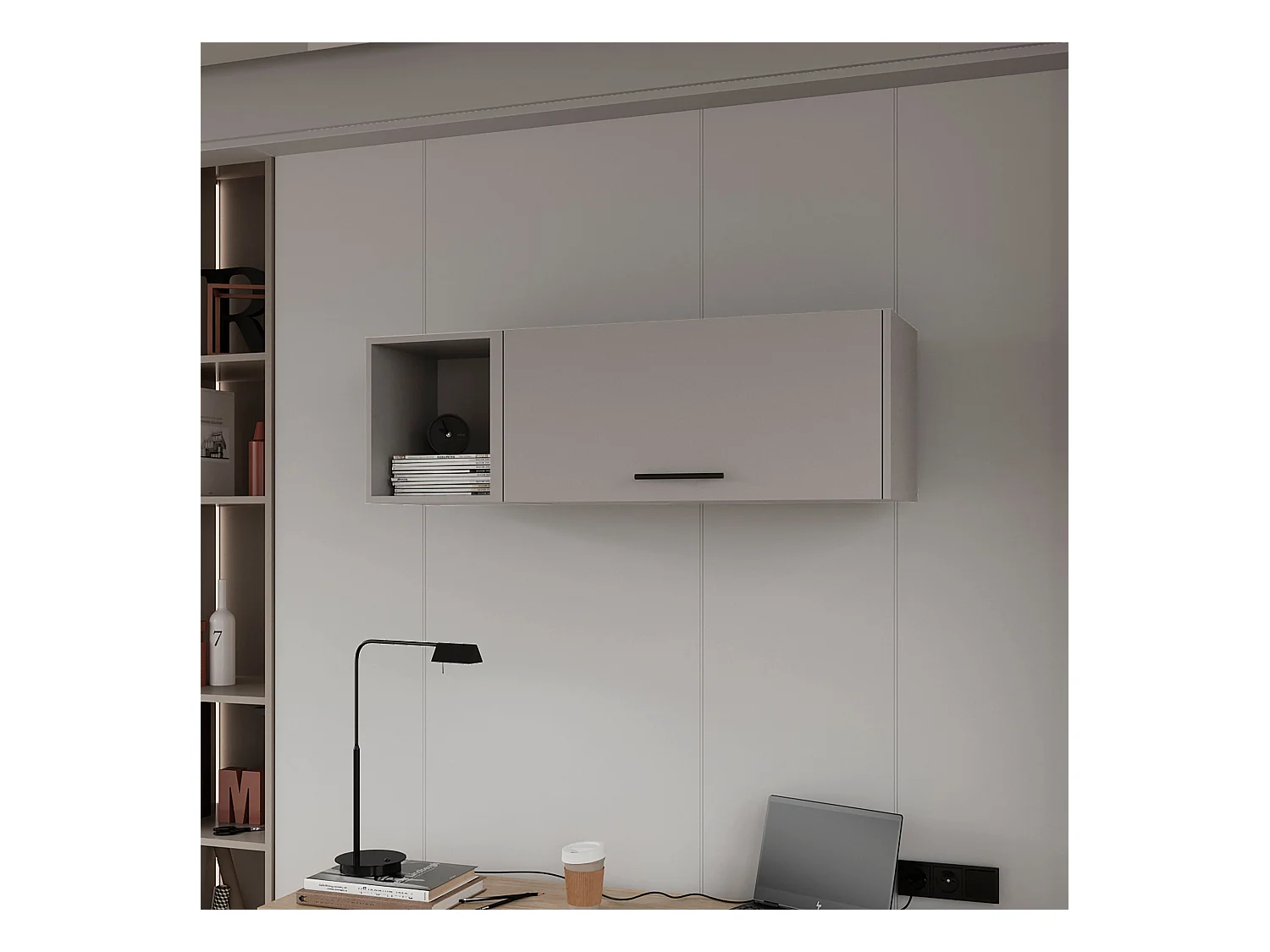 Armoire murale en mélamine avec 3 étagères et porte battante supérieure , Gris , 37.8 cm X 119.9 cm X 33 cm