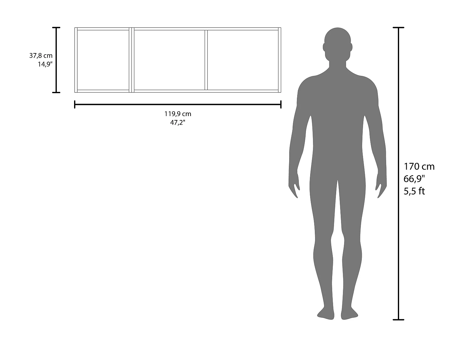 Armoire murale en mélamine avec 3 étagères et porte battante supérieure , Gris , 37.8 cm X 119.9 cm X 33 cm