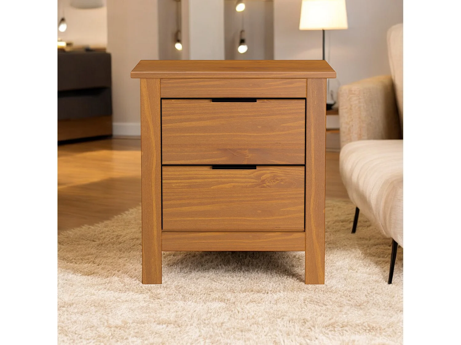 Mesita De Noche Robusta 2 Cajones Color Pino