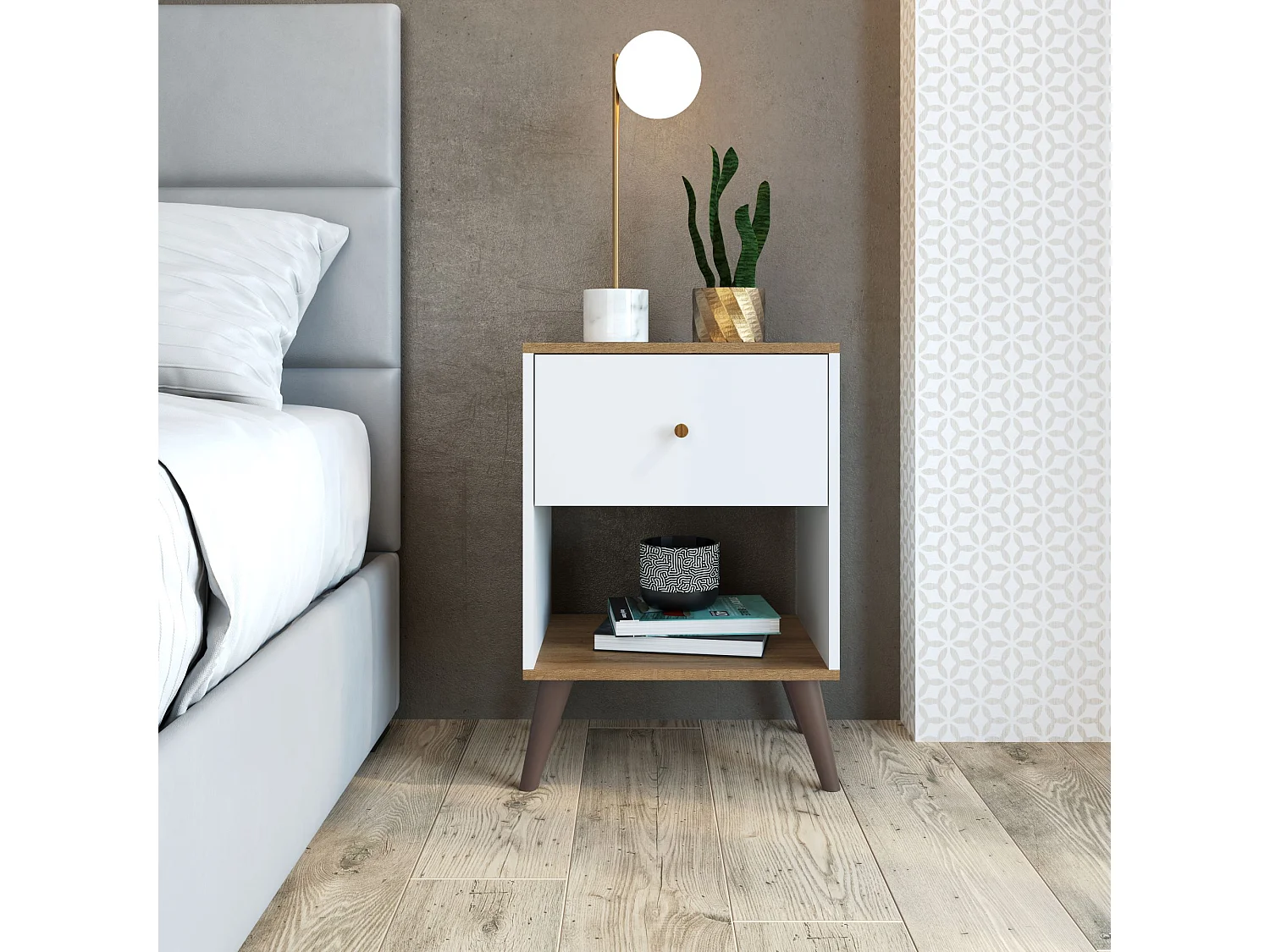 Mesita De Noche 1 Cajon Blanco/Miel