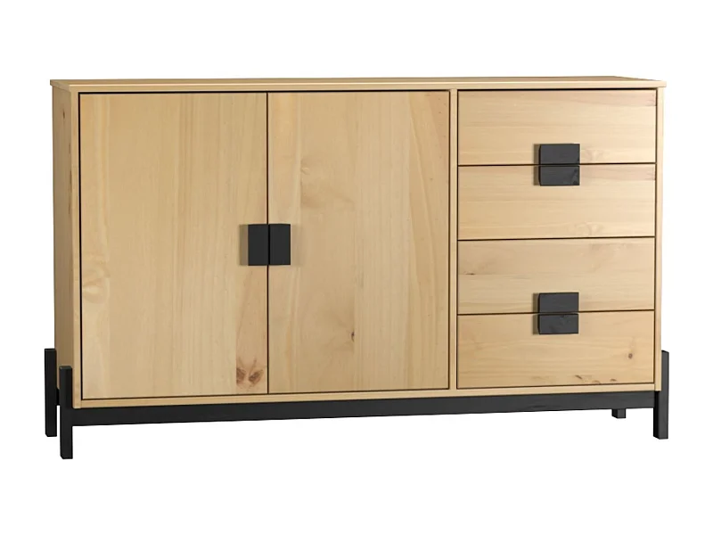 Aparador 2 Puertas 4 Cajones De Madera De Pino Diseño Amplio Y Elegante