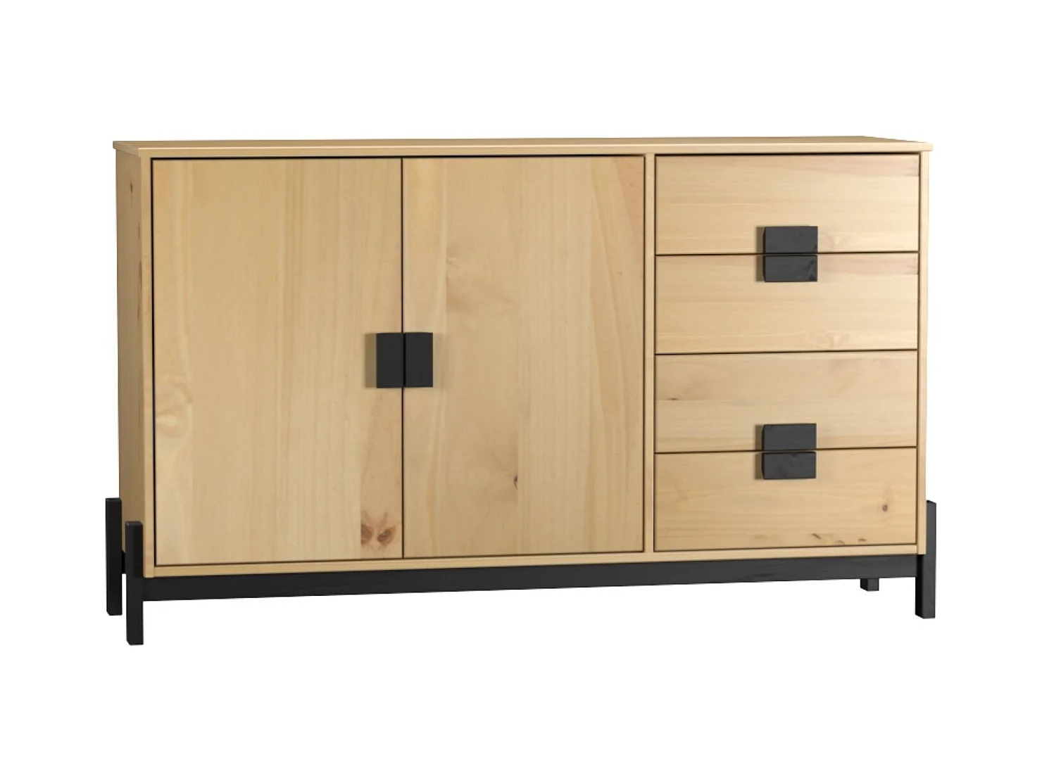 Aparador 2 Puertas 4 Cajones De Madera De Pino Diseño Amplio Y Elegante