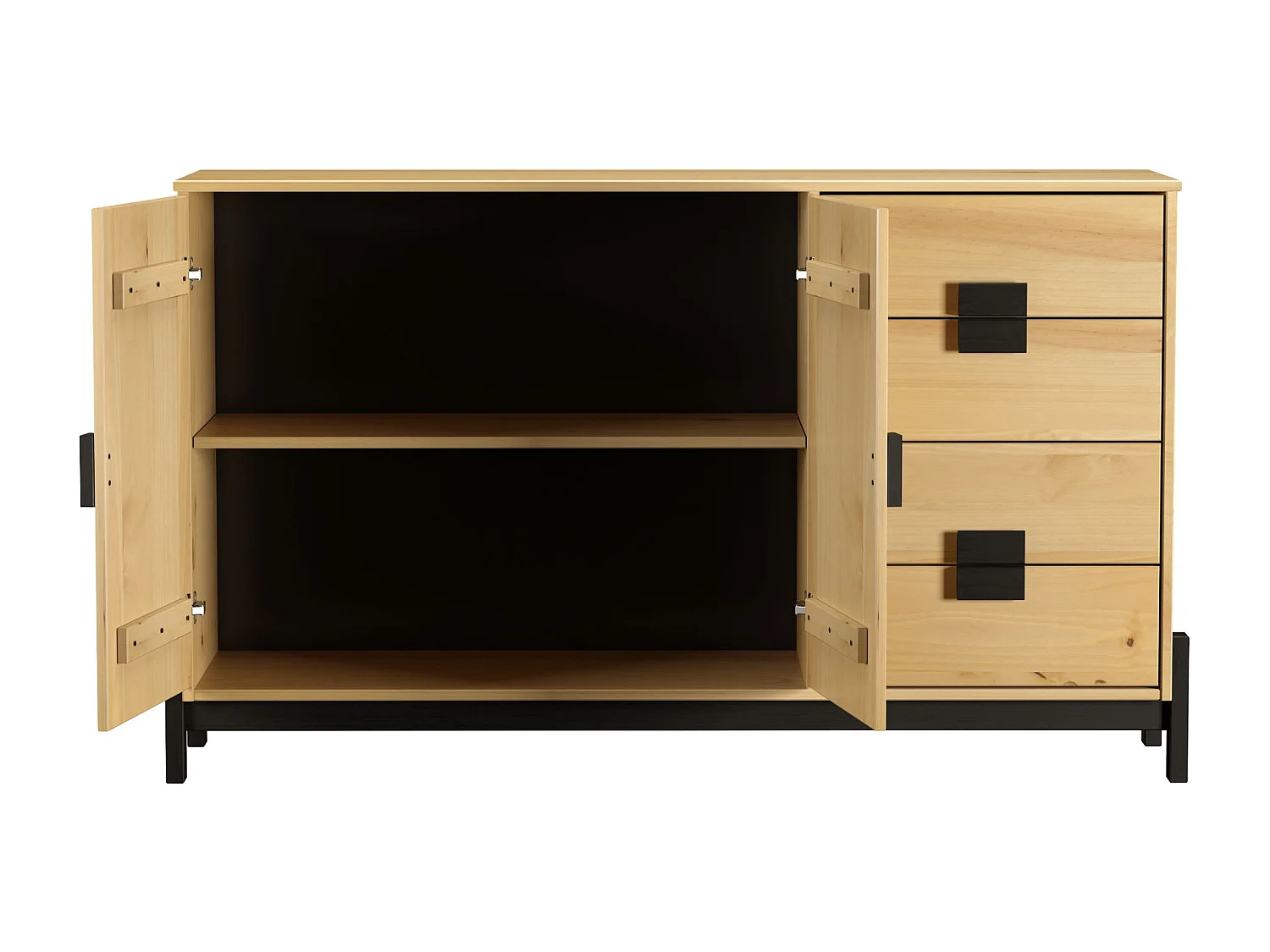 Aparador 2 Puertas 4 Cajones De Madera De Pino Diseño Amplio Y Elegante