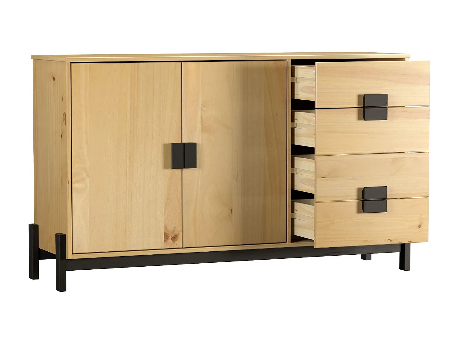 Aparador 2 Puertas 4 Cajones De Madera De Pino Diseño Amplio Y Elegante