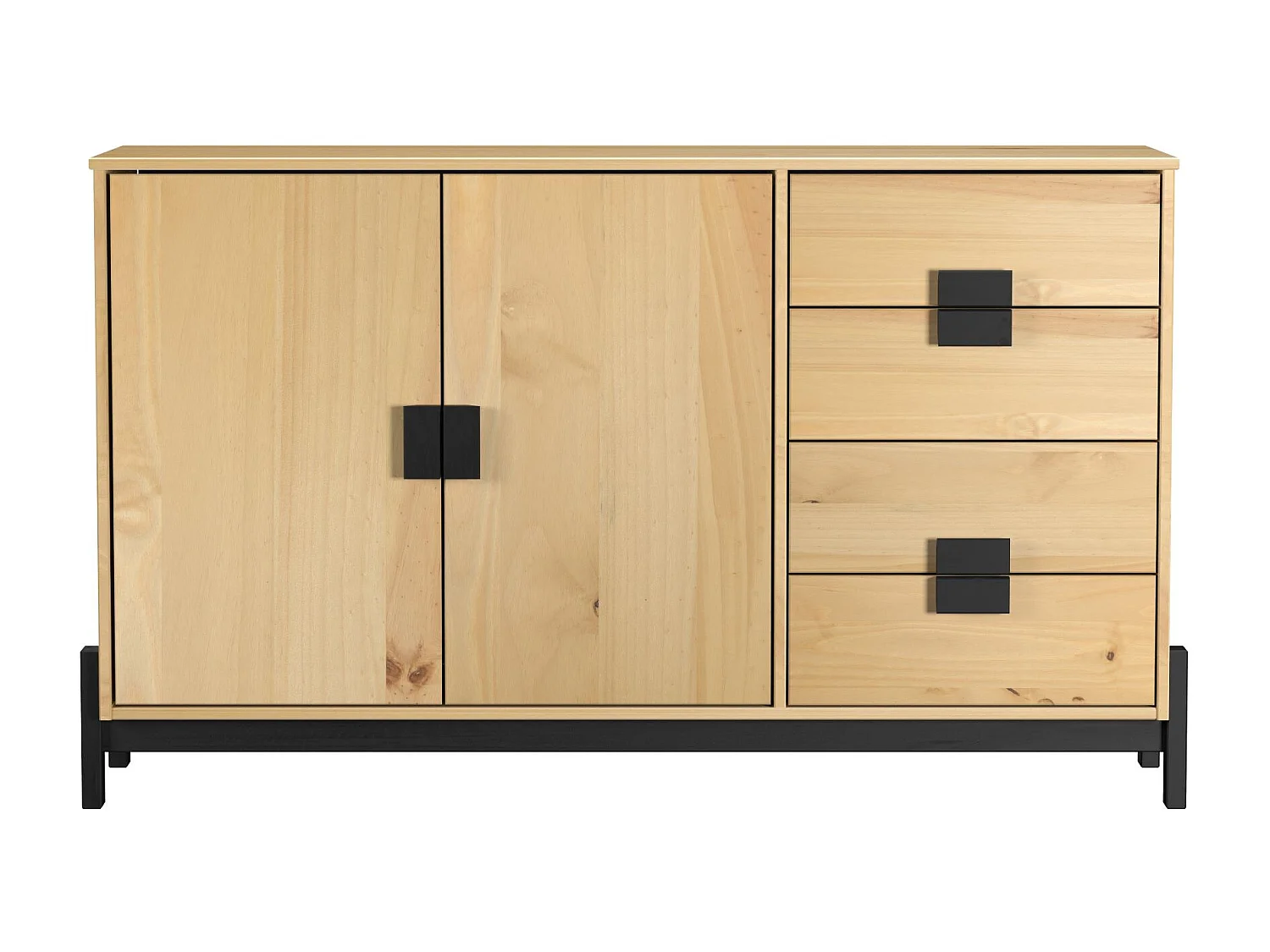 Aparador 2 Puertas 4 Cajones De Madera De Pino Diseño Amplio Y Elegante