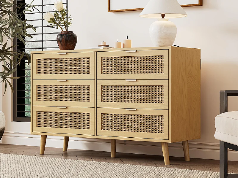 Buffet bas - avec 6 tiroirs - Naturel clair