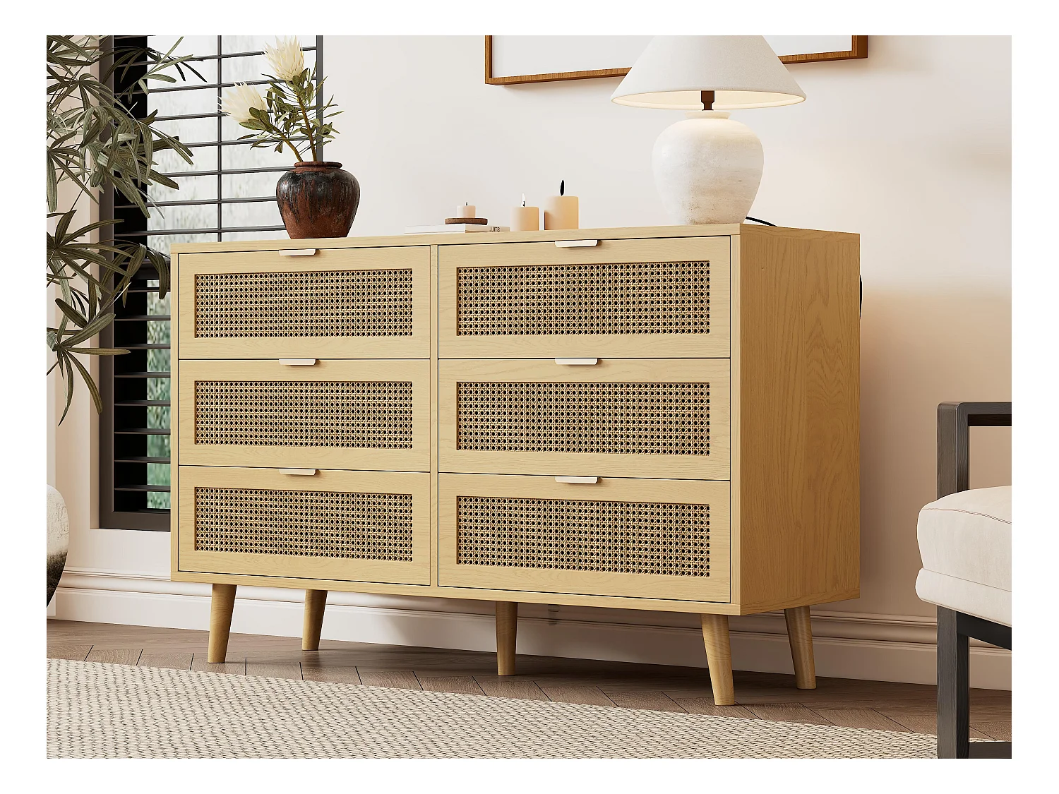 Buffet bas - avec 6 tiroirs - Naturel clair