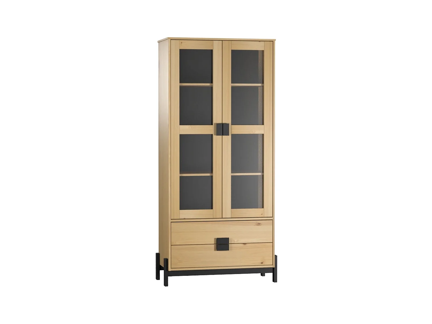Vitrina 2 Puertas Con 2 Cajones 4 Estantes Internos De Madera De Pino