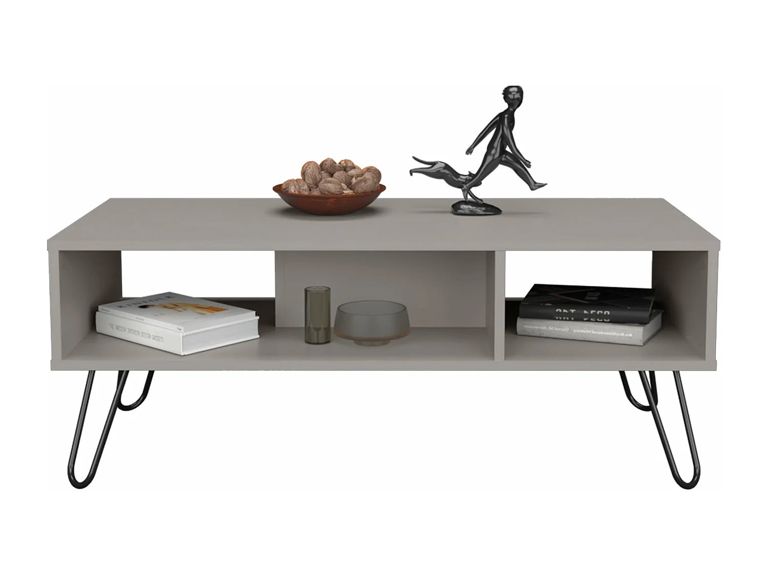 Table centrale Genoa en mélamine avec 3 étagères , Gris , 40 cm X 101.1 cm X 45 cm
