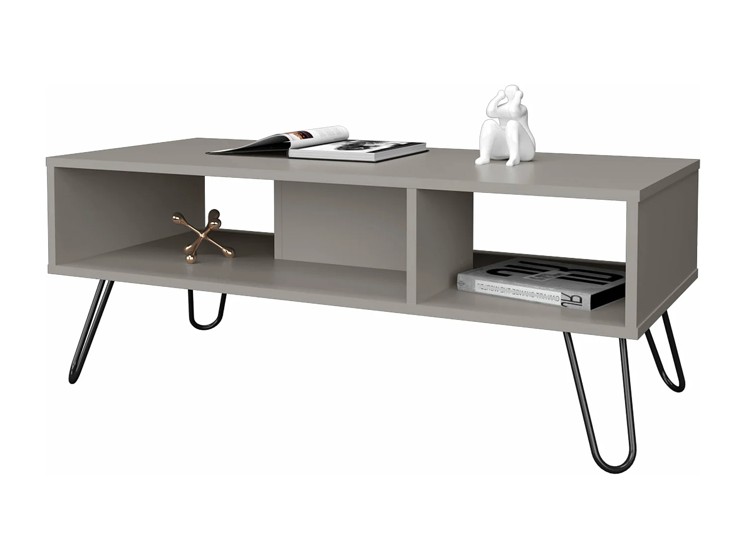 Tavolo centrale Genoa in melaminico con 3 ripiani , Grigio , 40 cm X 101,1 cm X 45 cm