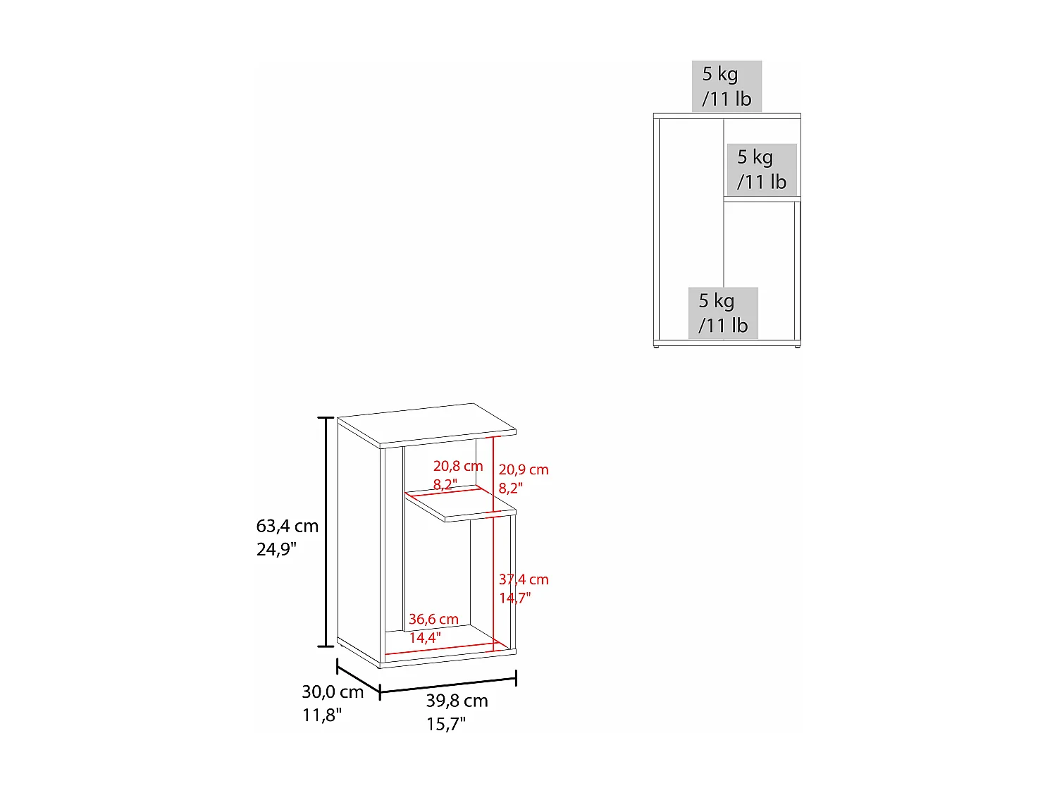 Mesa auxiliar everett en melamina con 3 estantes , Marrón , 63.4 cm  X 39.8 cm  X 30 cm