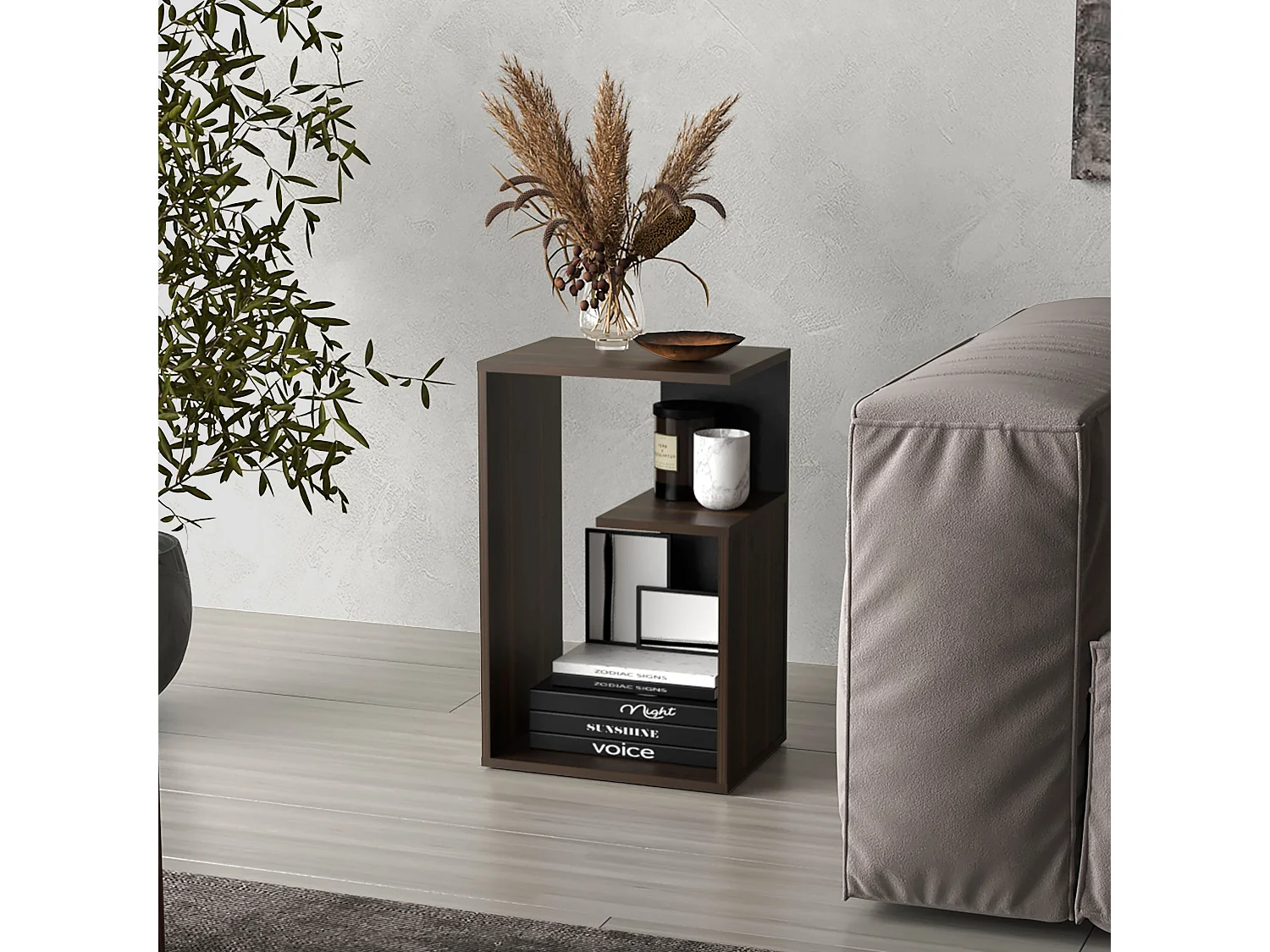 Mesa auxiliar everett en melamina con 3 estantes , Marrón , 63.4 cm  X 39.8 cm  X 30 cm