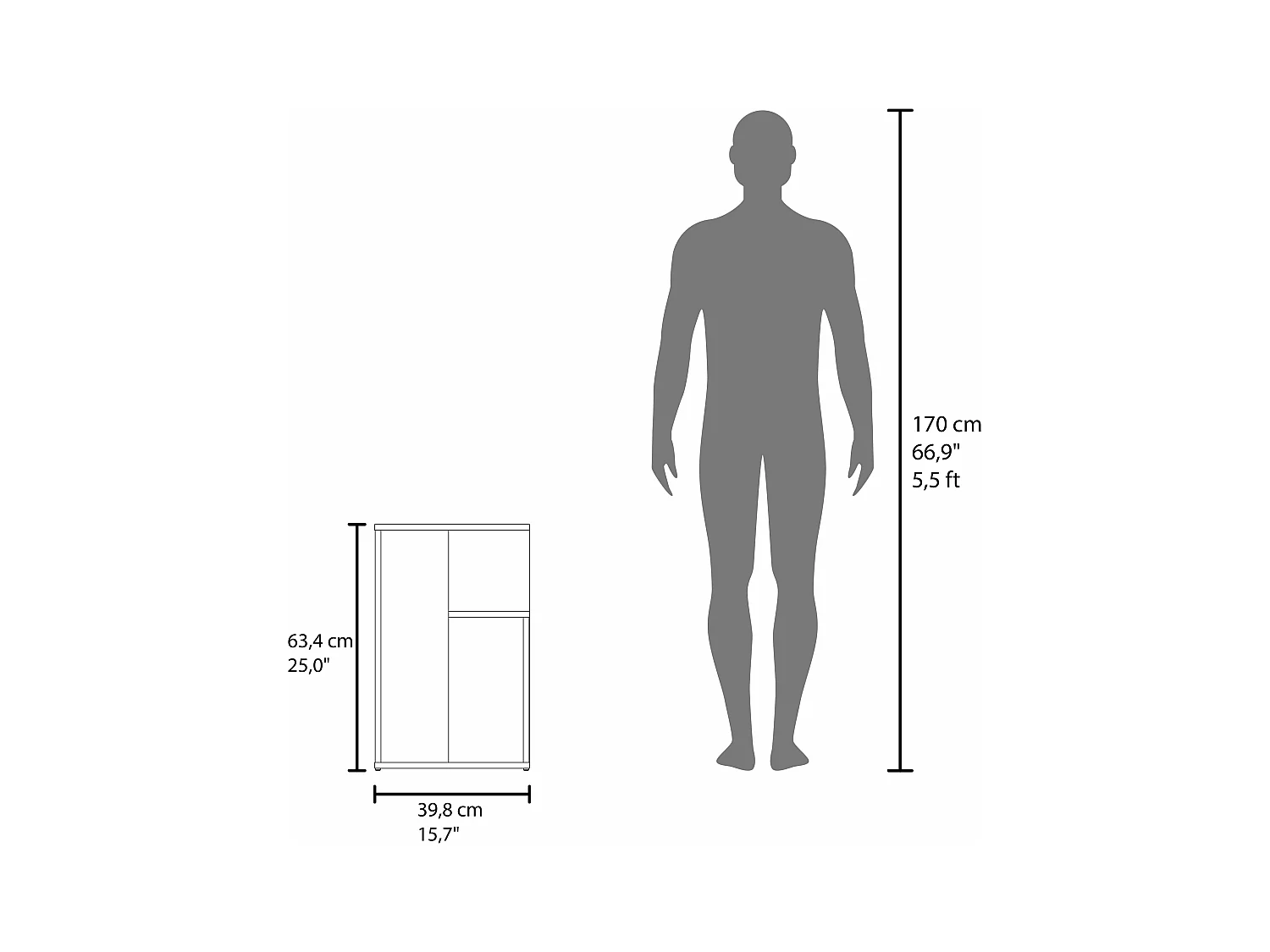 Tavolino everett in melamina con 3 ripiani , Multicolore , 63,4 cm X 39,8 cm X 30 cm