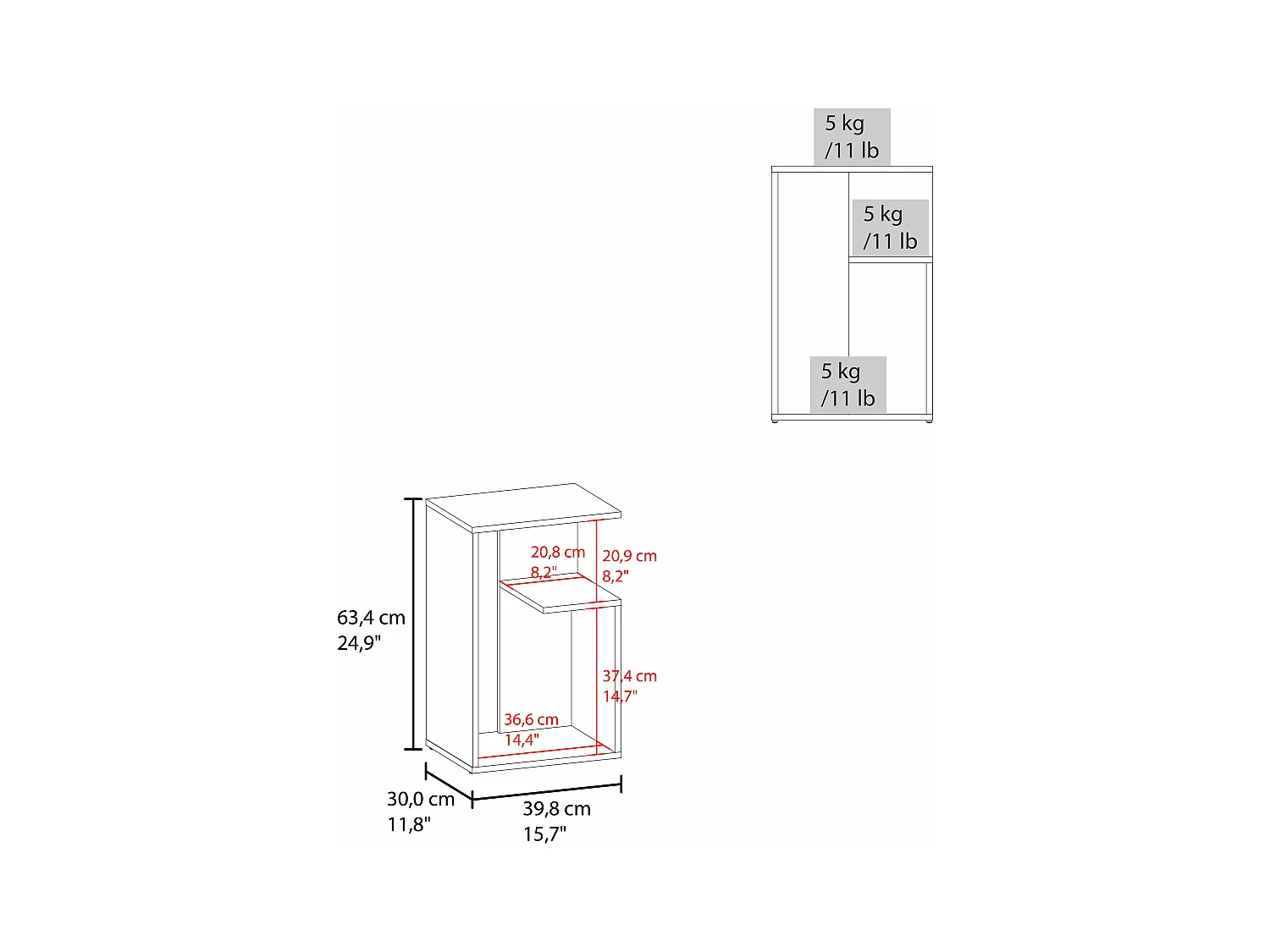 Tavolino everett in melamina con 3 ripiani , Multicolore , 63,4 cm X 39,8 cm X 30 cm