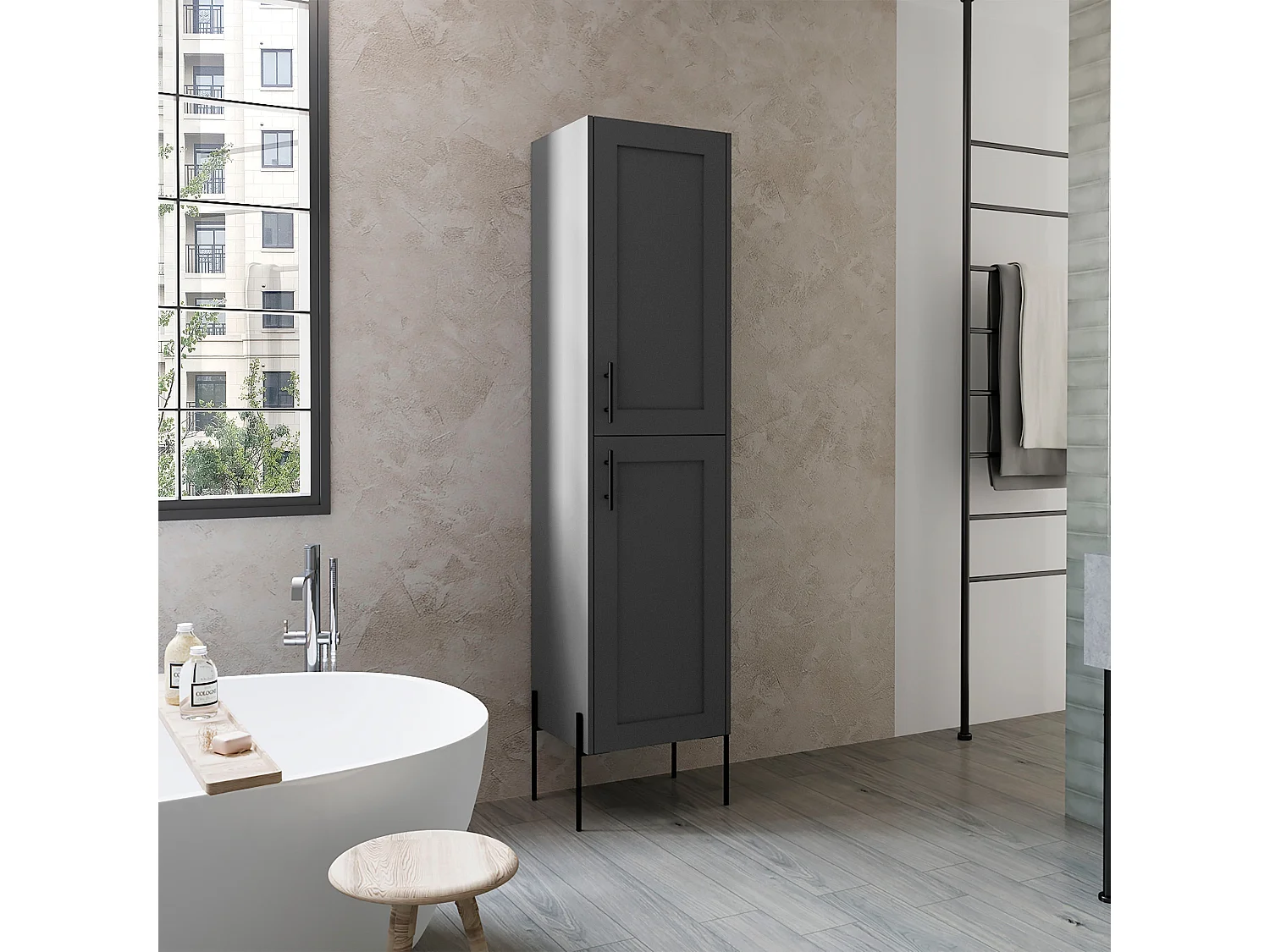 Columna de baño Sealy en melamina con 2 puertas y 4 estantes , Plomo , 180 cm X 45.1 cm X 35.5 cm