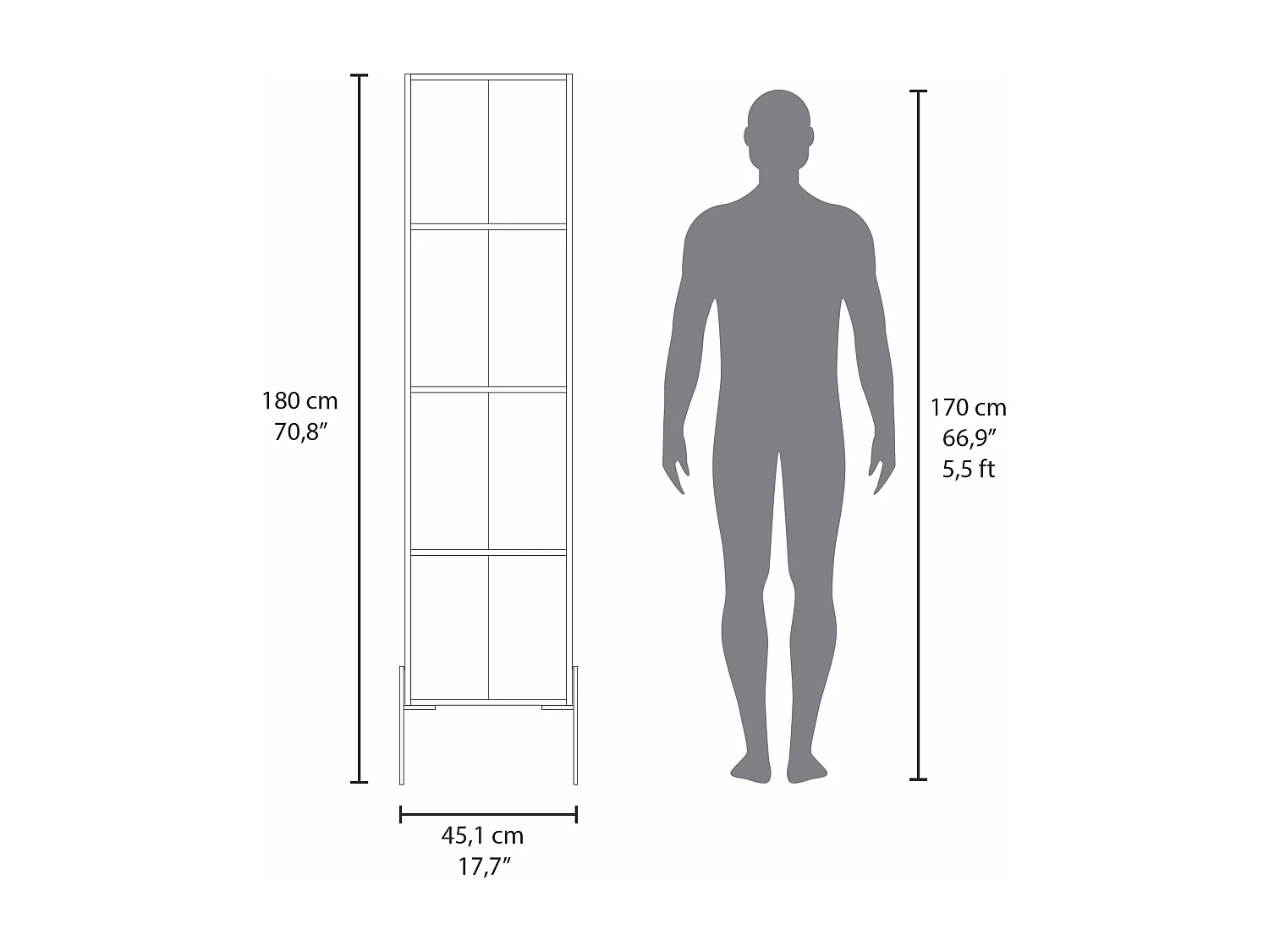 Columna de baño Sealy en melamina con 2 puertas y 4 estantes , Plomo , 180 cm X 45.1 cm X 35.5 cm