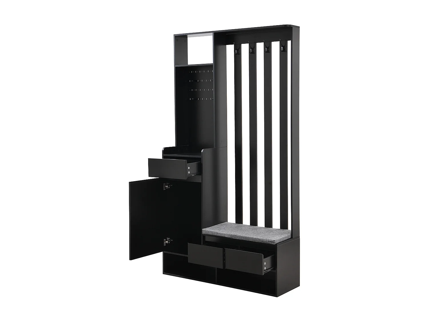 Multifunktionaler Eingangsschrank – mit Garderobe und Schuhbank – MDF – Schwarz