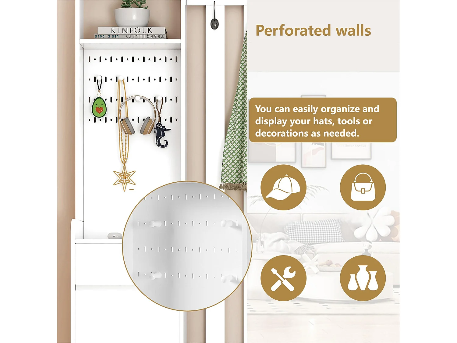 Vestiaire d'entrée multifonctionnel - avec porte-manteau et banc de rangement à chaussures - MDF - Blanc