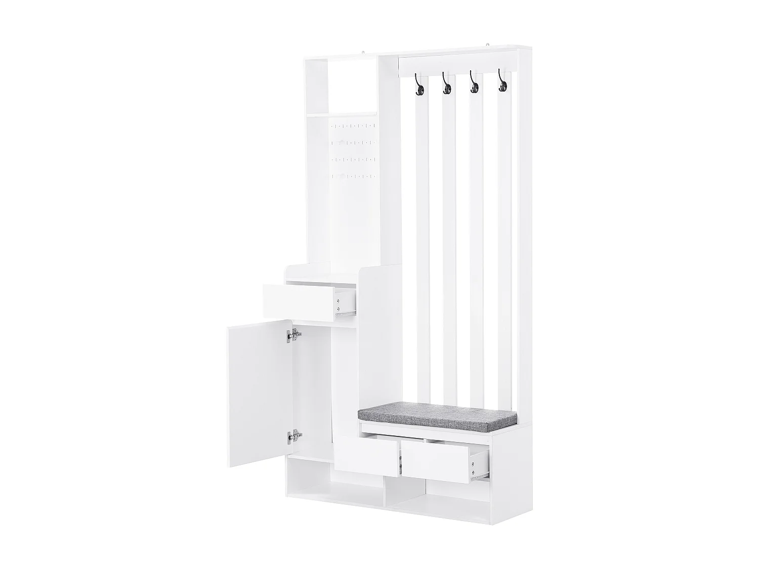 Vestiaire d'entrée multifonctionnel - avec porte-manteau et banc de rangement à chaussures - MDF - Blanc