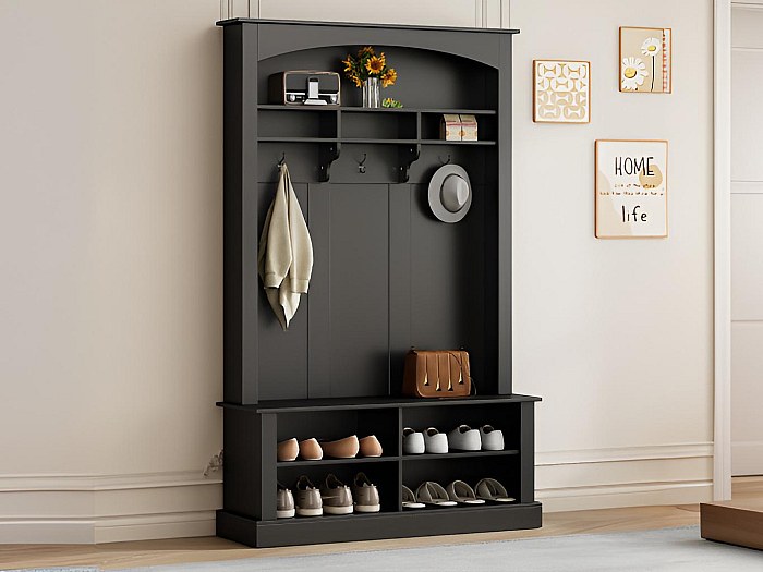 Banc De Rangement à Chaussure Avec Coussin Rembourré 2 Compartiments 1 Porte Et 2 Tiroirs Fsr148 N