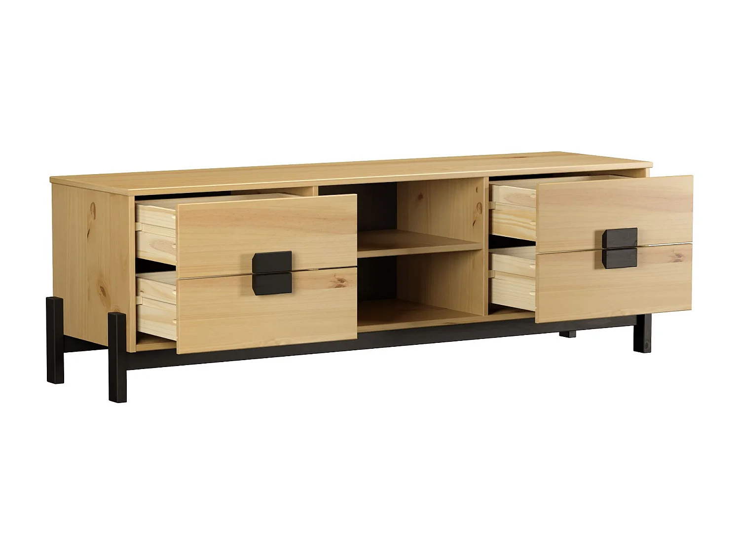 Mesa Television 4 Cajones Con Estanteria De Madera De Pino