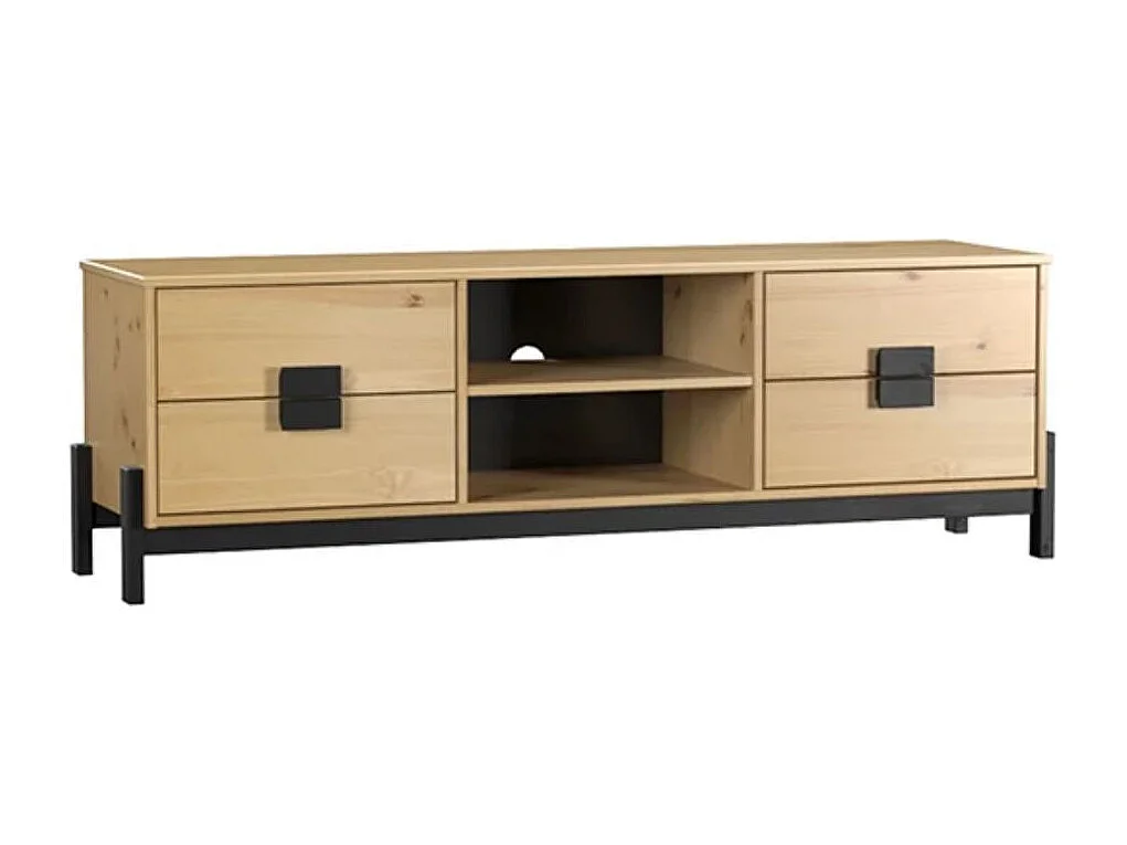 Mesa Television 4 Cajones Con Estanteria De Madera De Pino