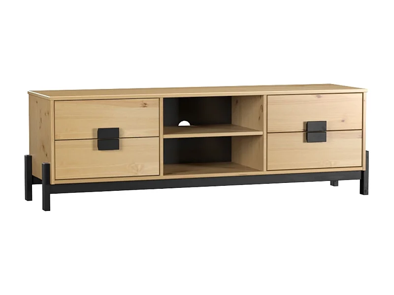 Mesa Television 4 Cajones Con Estanteria De Madera De Pino