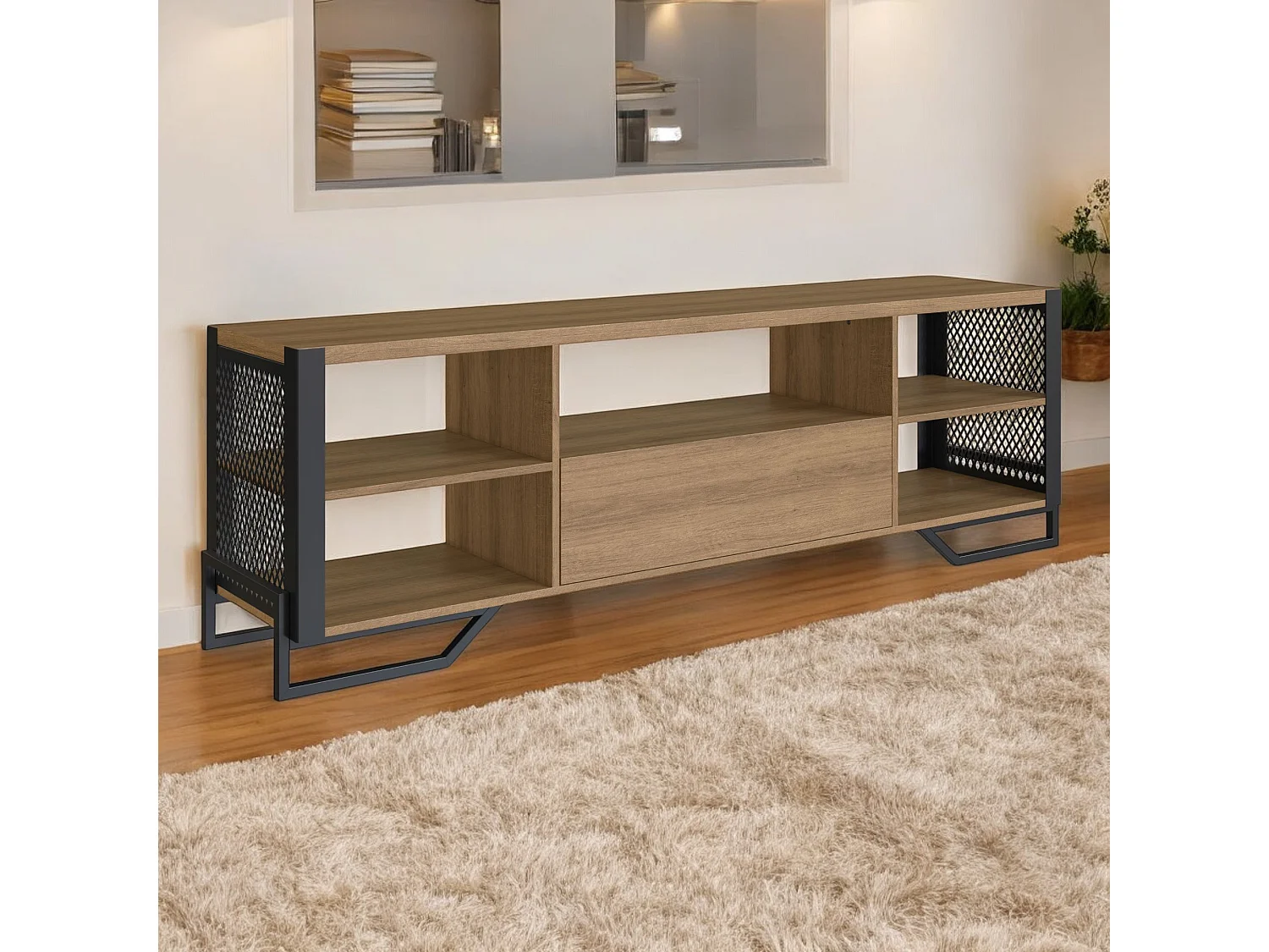 Mesa Television Con 1 Cajon Estilo Industrial