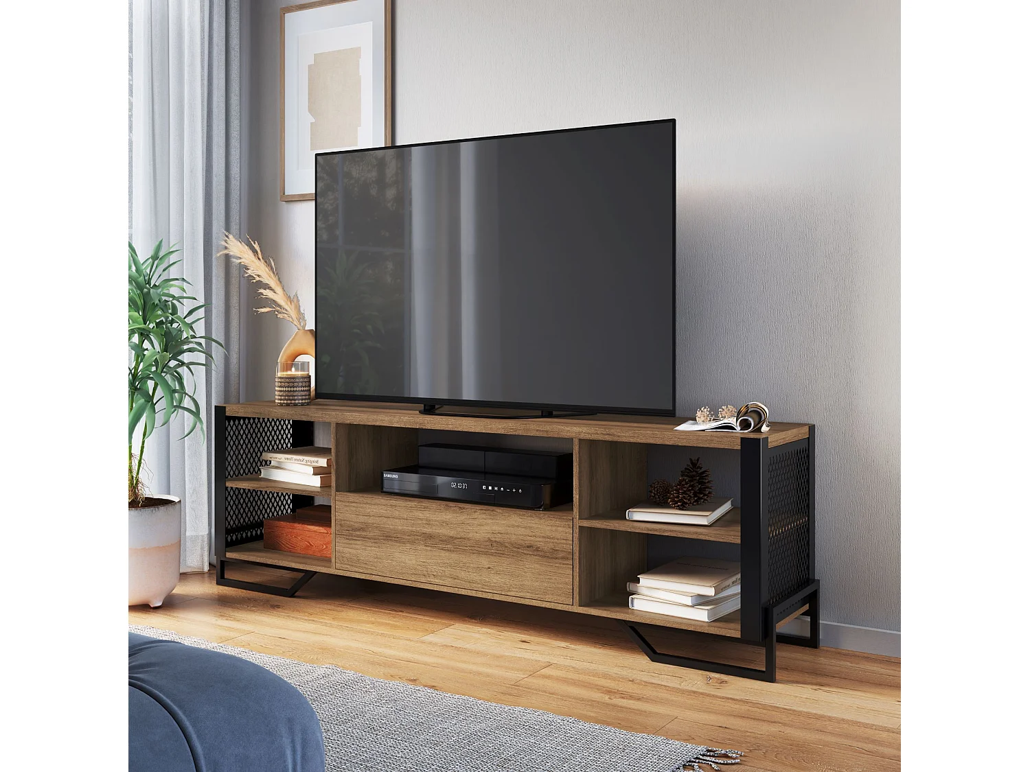 Mesa Television Con 1 Cajon Estilo Industrial