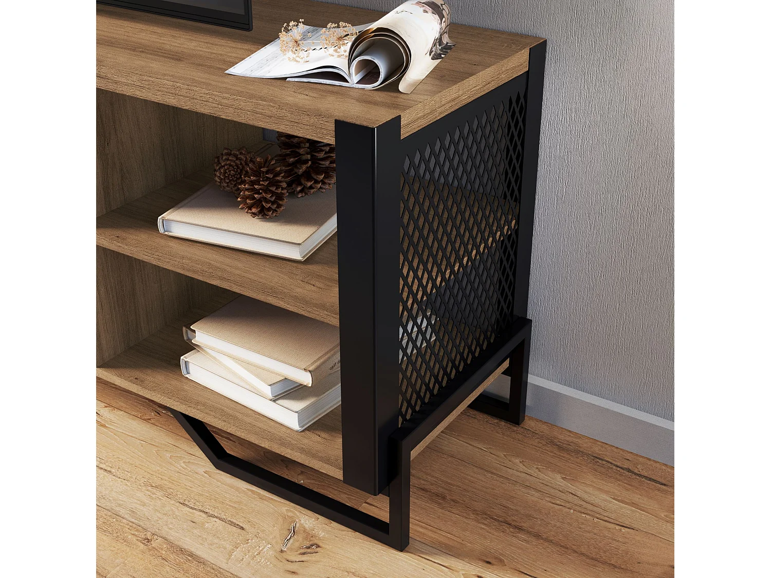 Mesa Television Con 1 Cajon Estilo Industrial