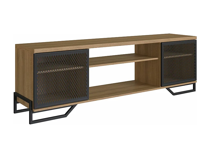 Mesa Television Estilo Industrial Con Estantes Negro-Miel