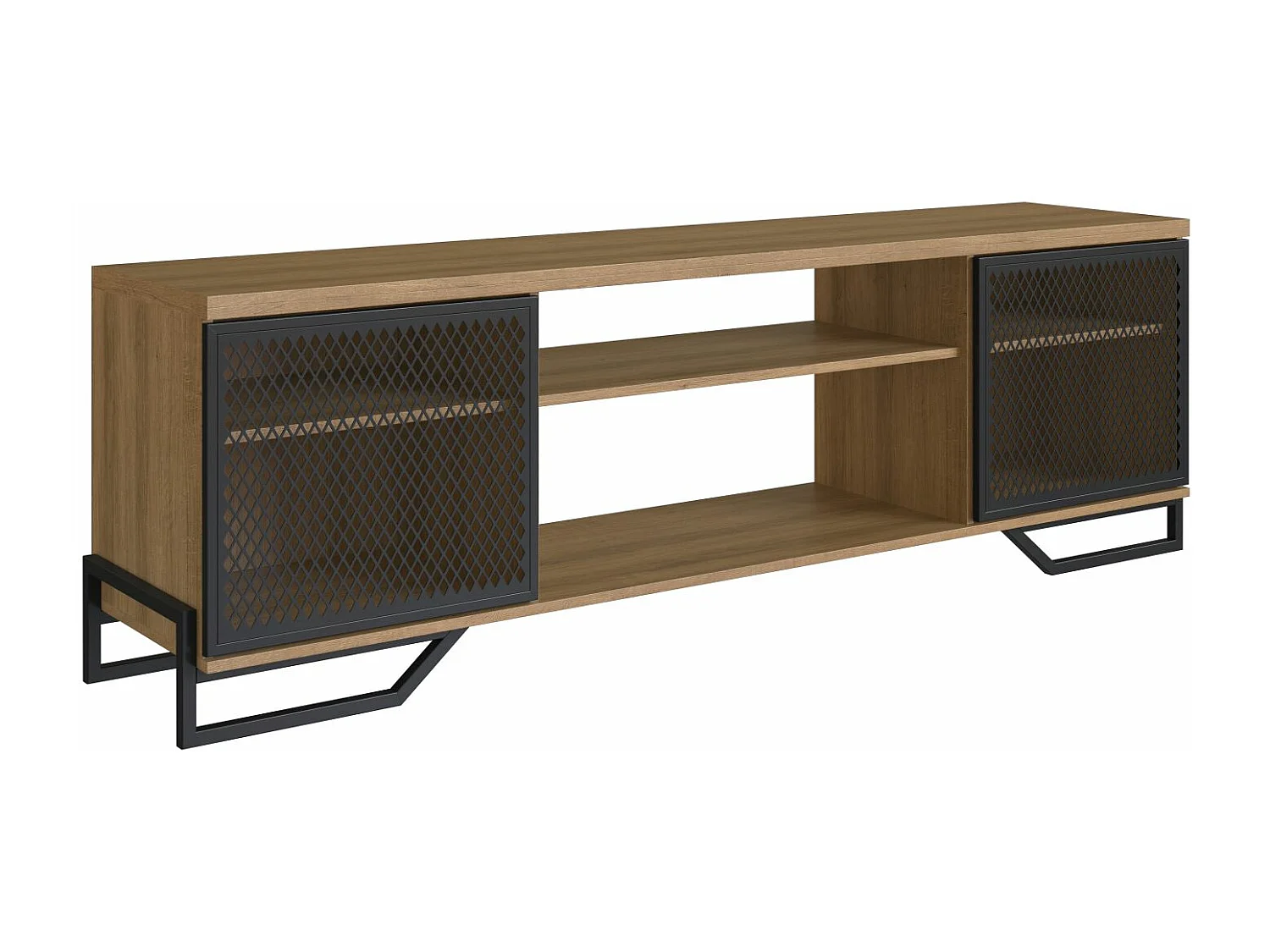 Mesa Television Estilo Industrial Con Estantes Negro-Miel