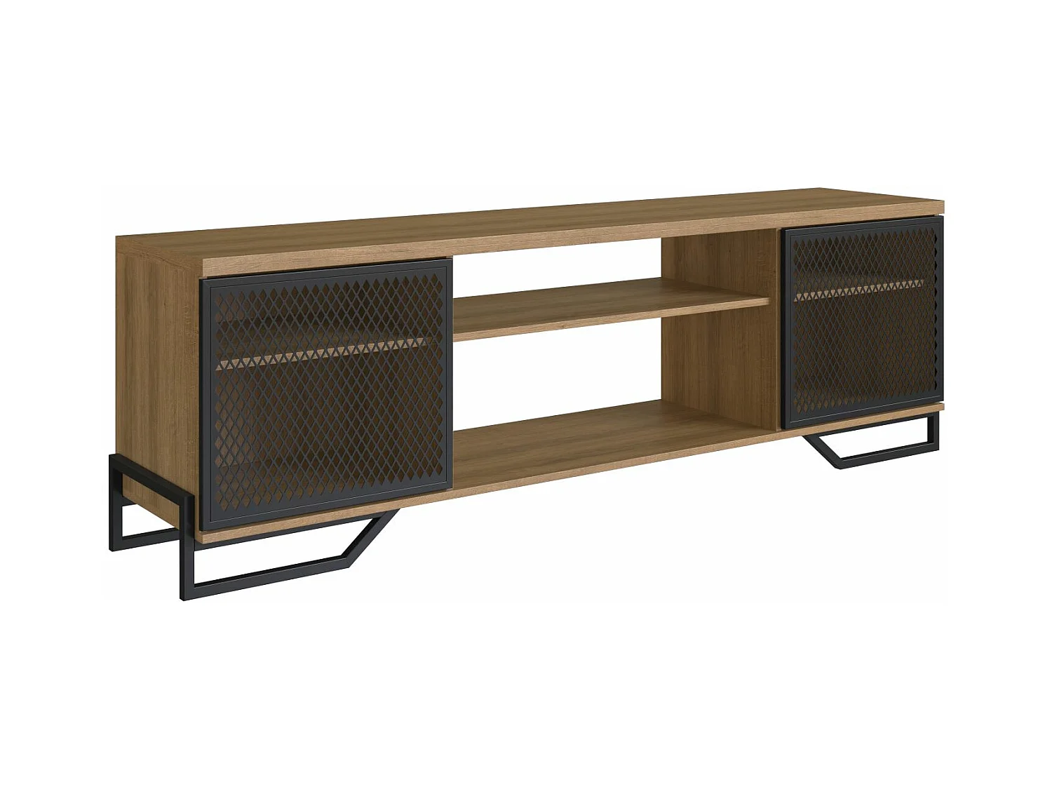 Mesa Television Estilo Industrial Con Estantes Negro-Miel