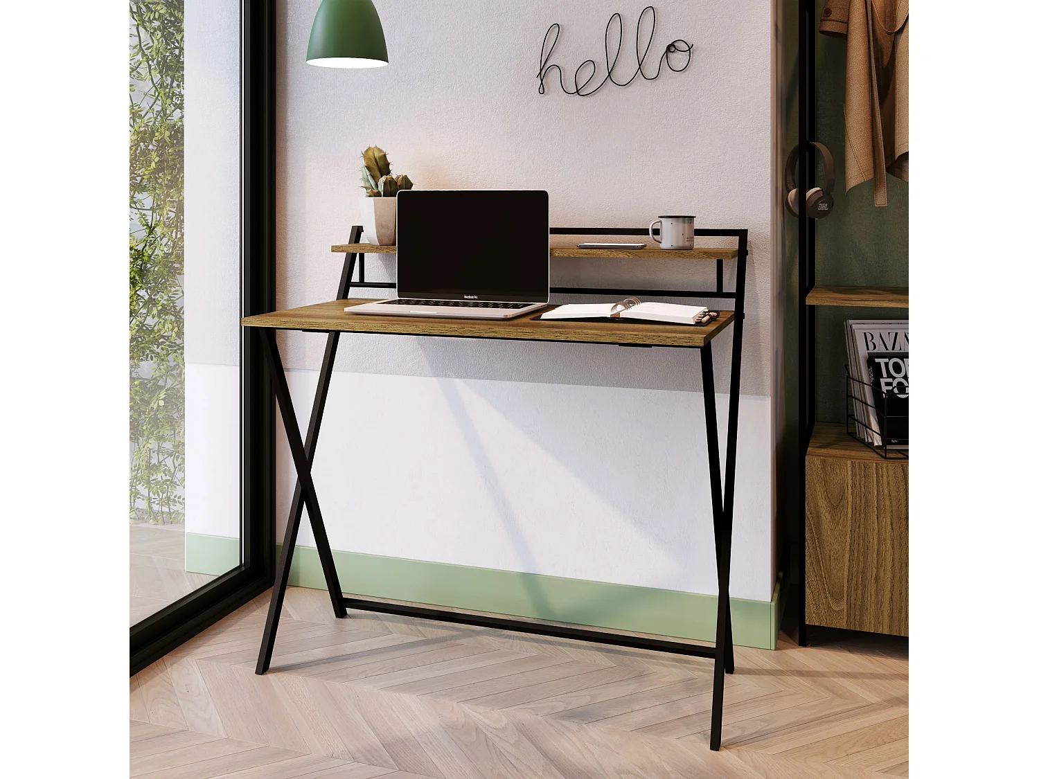 Mesa Escritorio Diseño Plegable Negro/Miel