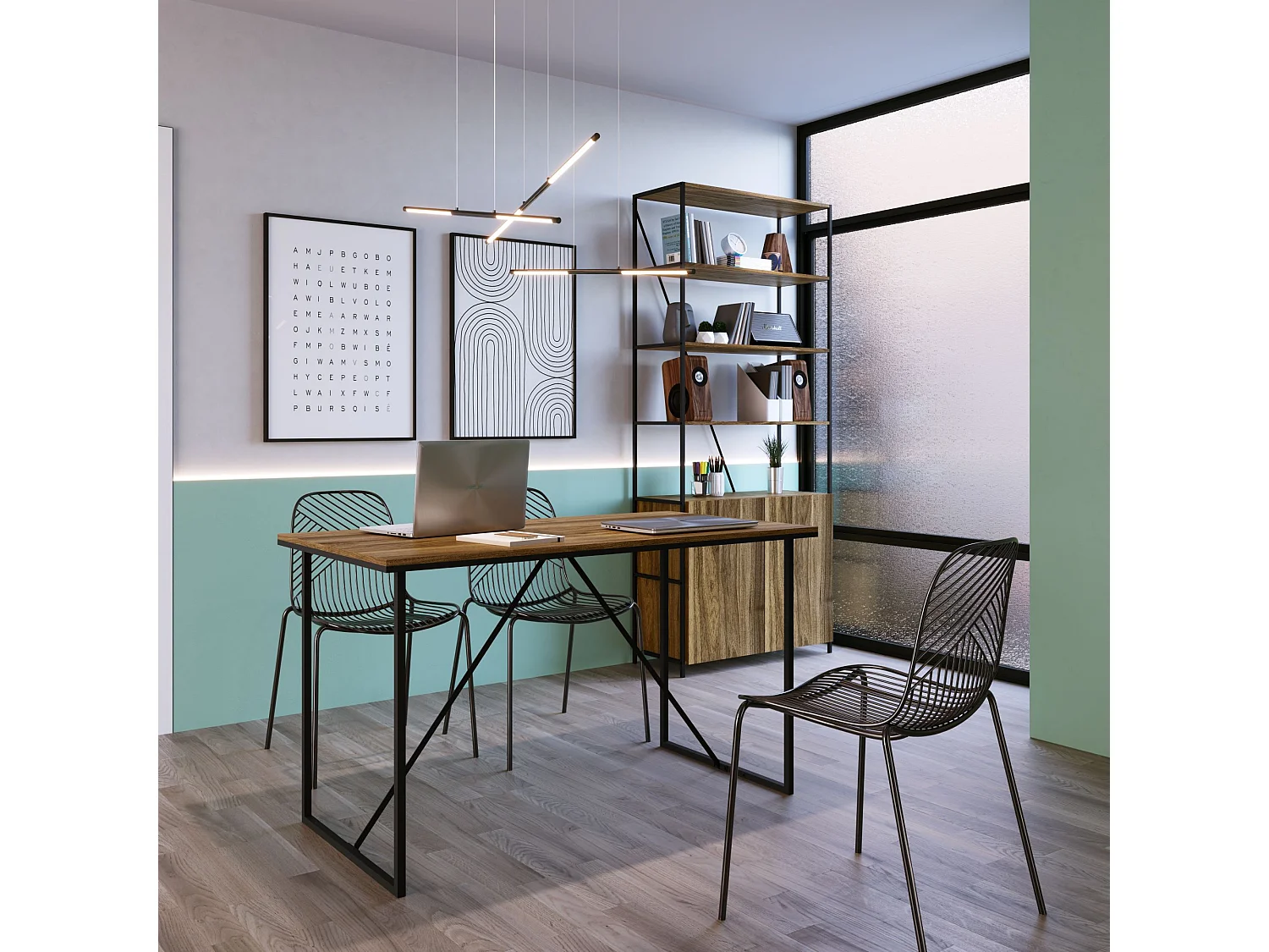 Mesa Escritorio Diseño Moderno Negro/Roble