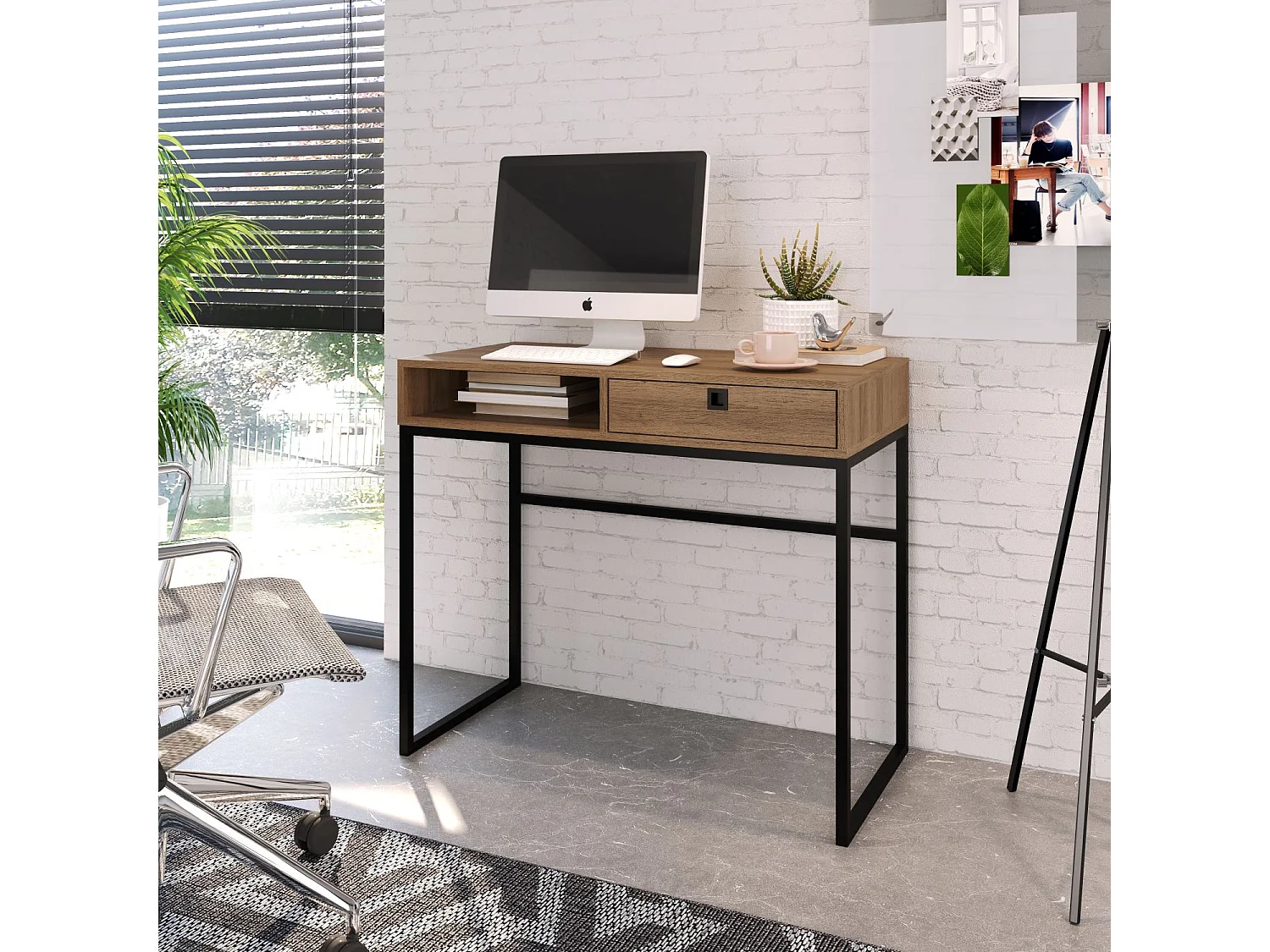 Mesa Escritorio 1 Cajon Negro/Miel