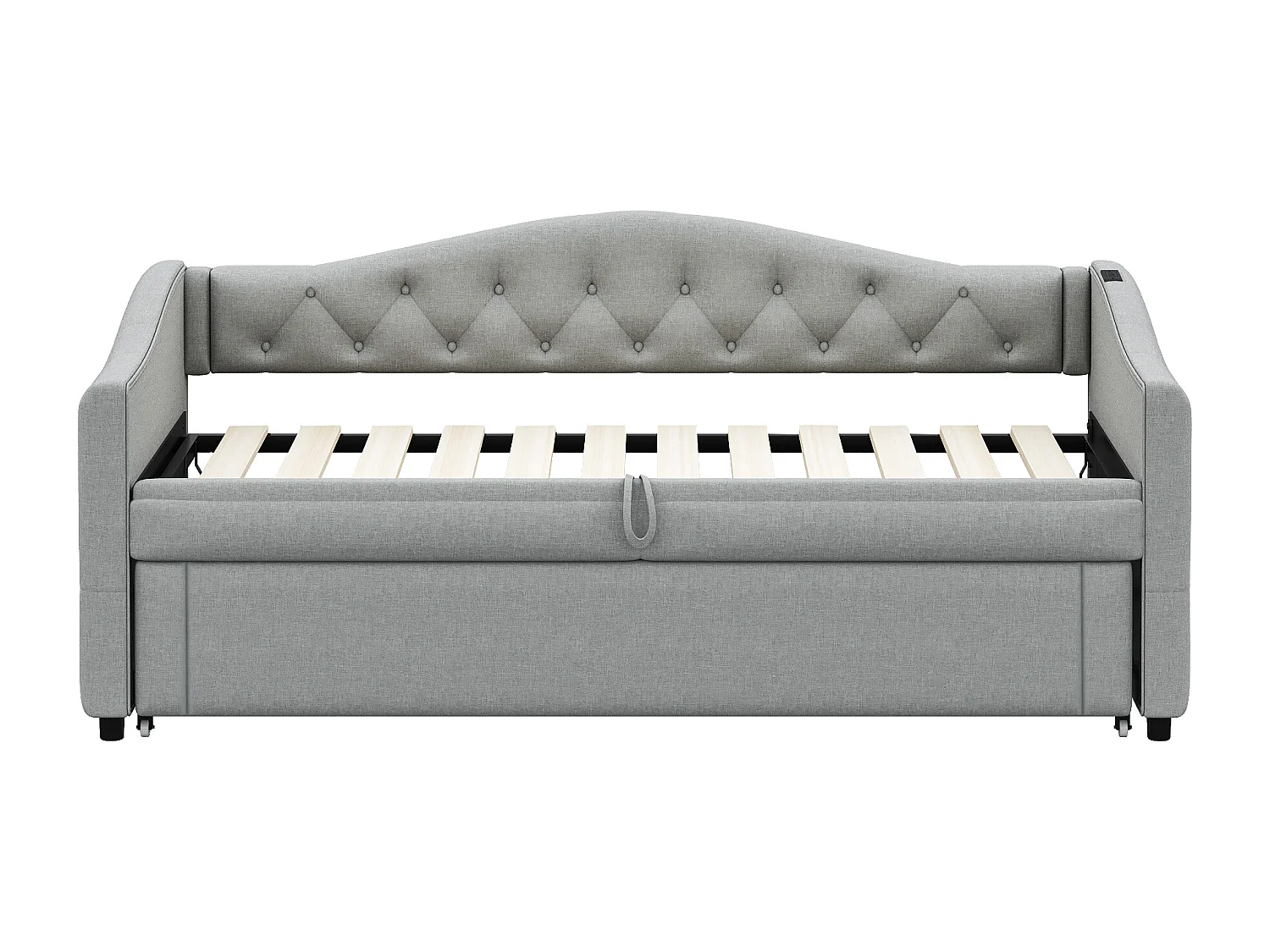 Cama com gavetas em linho 90x200cm e 90x190cm - com porta USB e base de ripas - Cinza