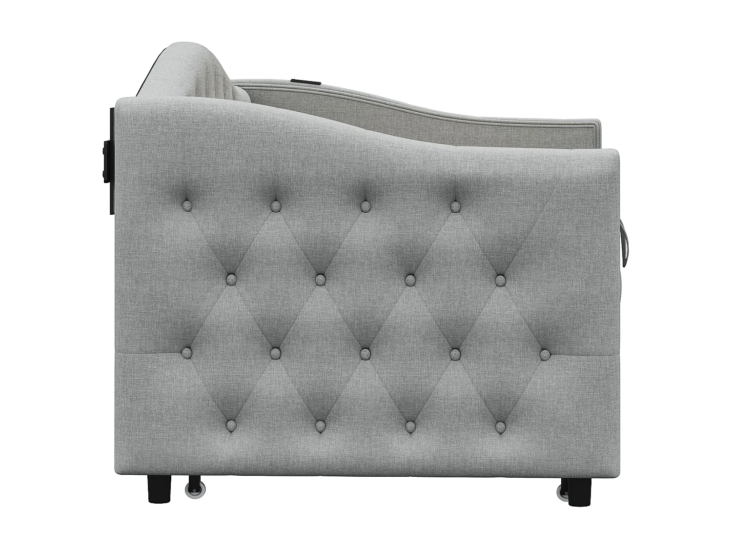 Cama com gavetas em linho 90x200cm e 90x190cm - com porta USB e base de ripas - Cinza