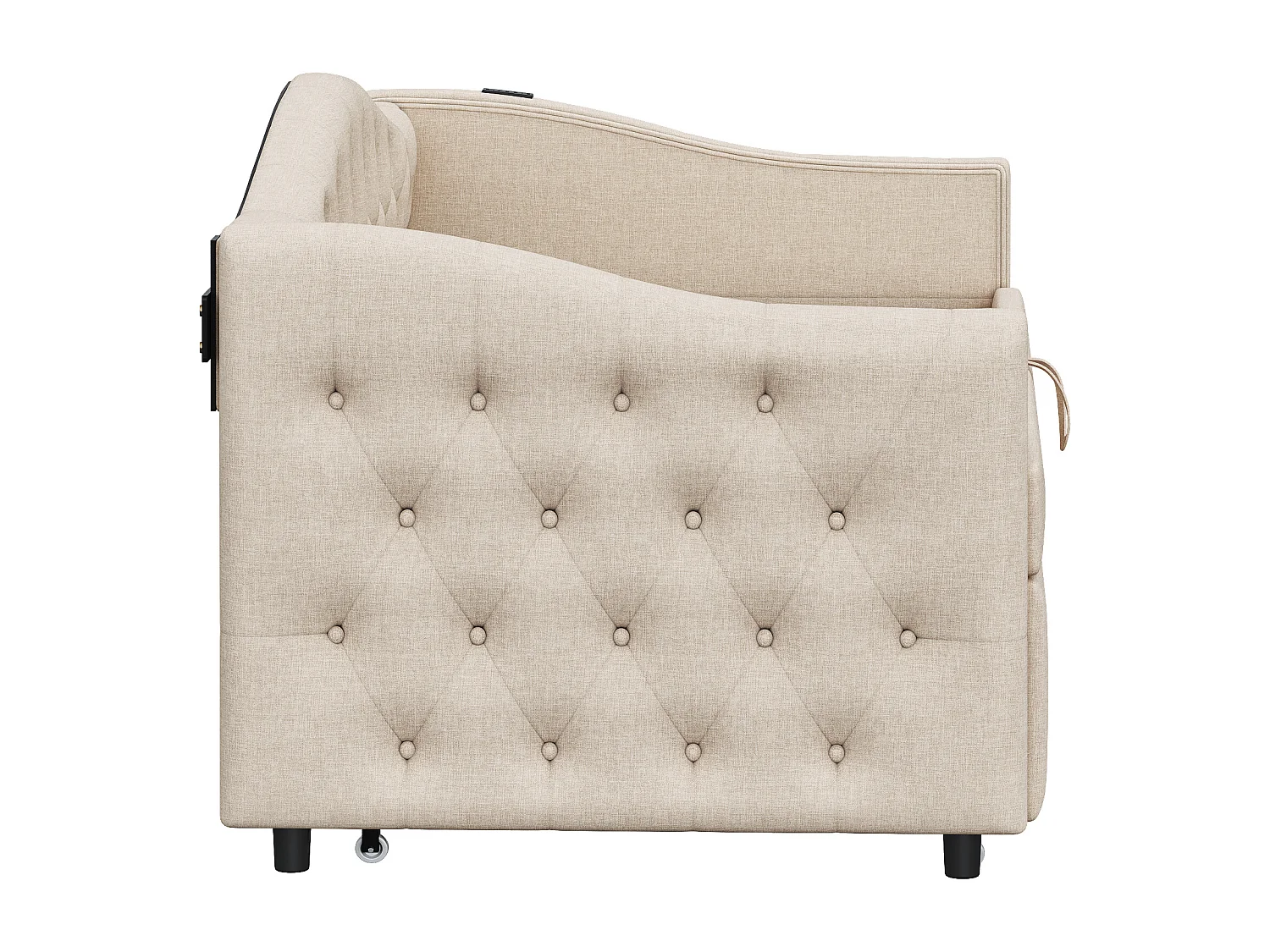 Linnen onderschuifbed 90x200cm & 90x190cm - met USB poort en lattenbodem - Beige