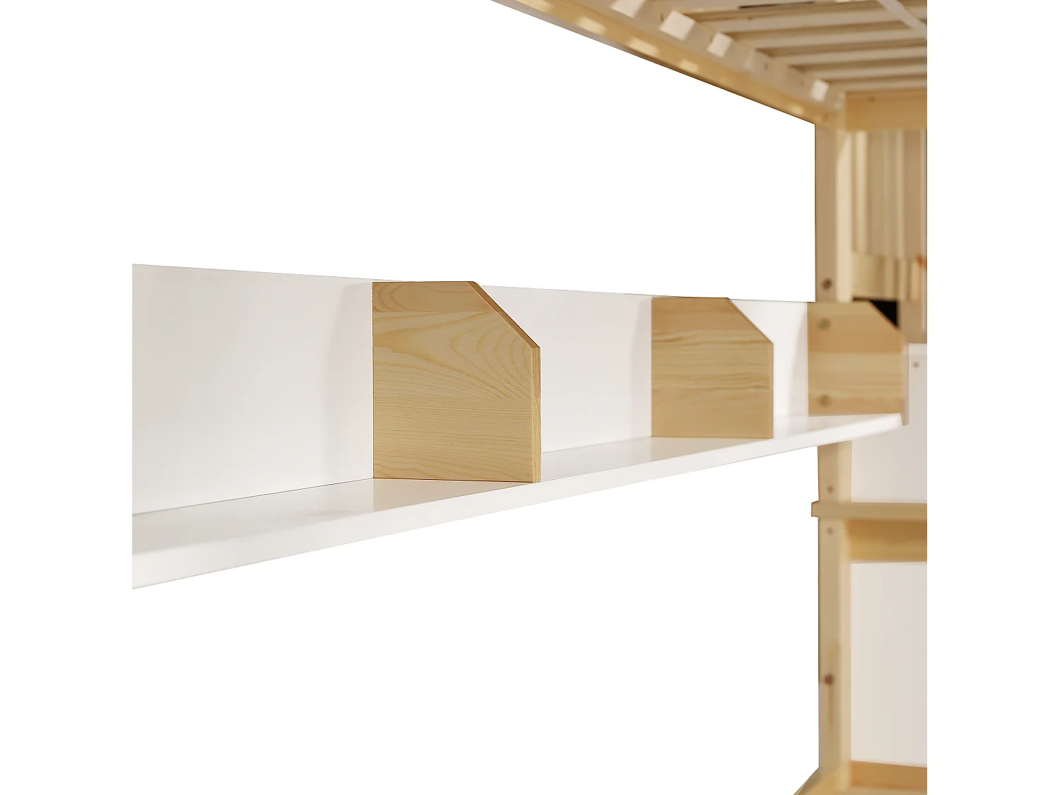 Lit superposé 90x200cm + 120x200cm + lit gigogne 90x190cm - avec étagères、penderie et escalier de rangement - en Bois de pin et MDF - Blanc & Naturel