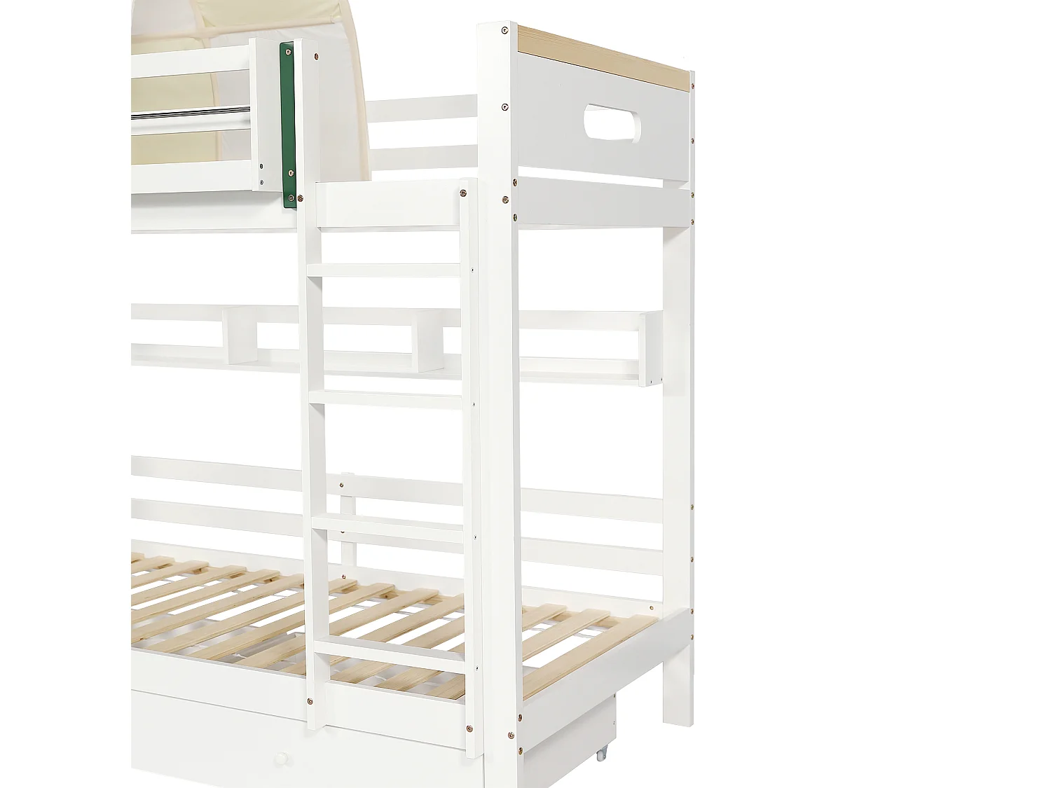Houten stapelbed 90x200cm - met ladder en 2 laden op wielen - Wit