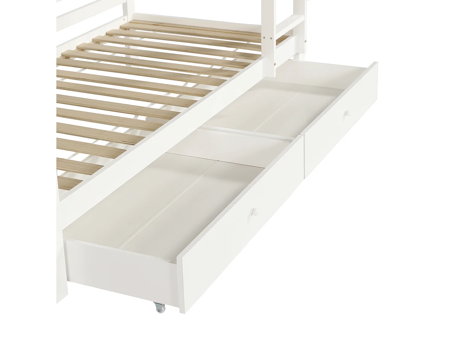 Houten stapelbed 90x200cm - met ladder en 2 laden op wielen - Wit